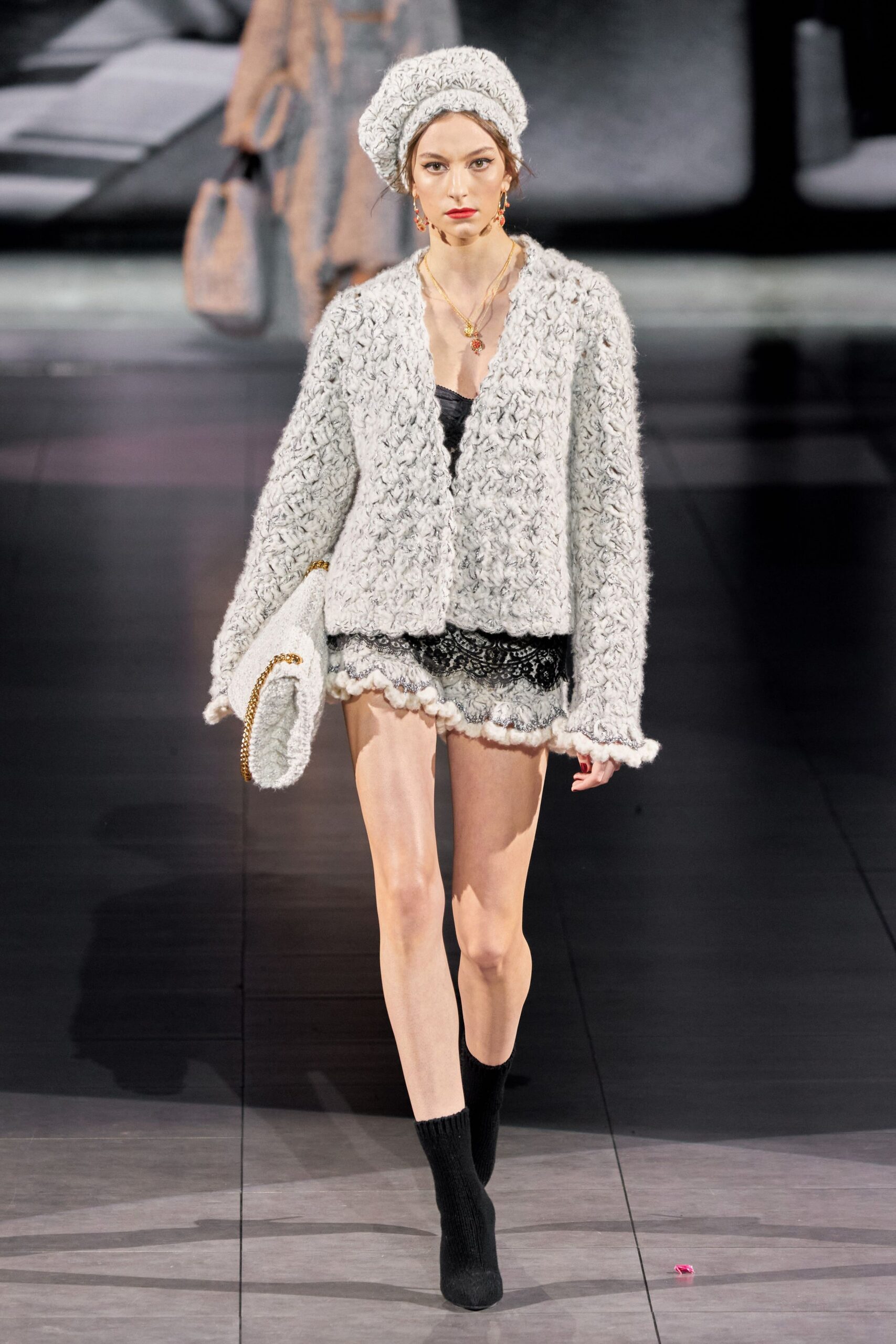 gray wool long-sleeve relaxed textured cardigan