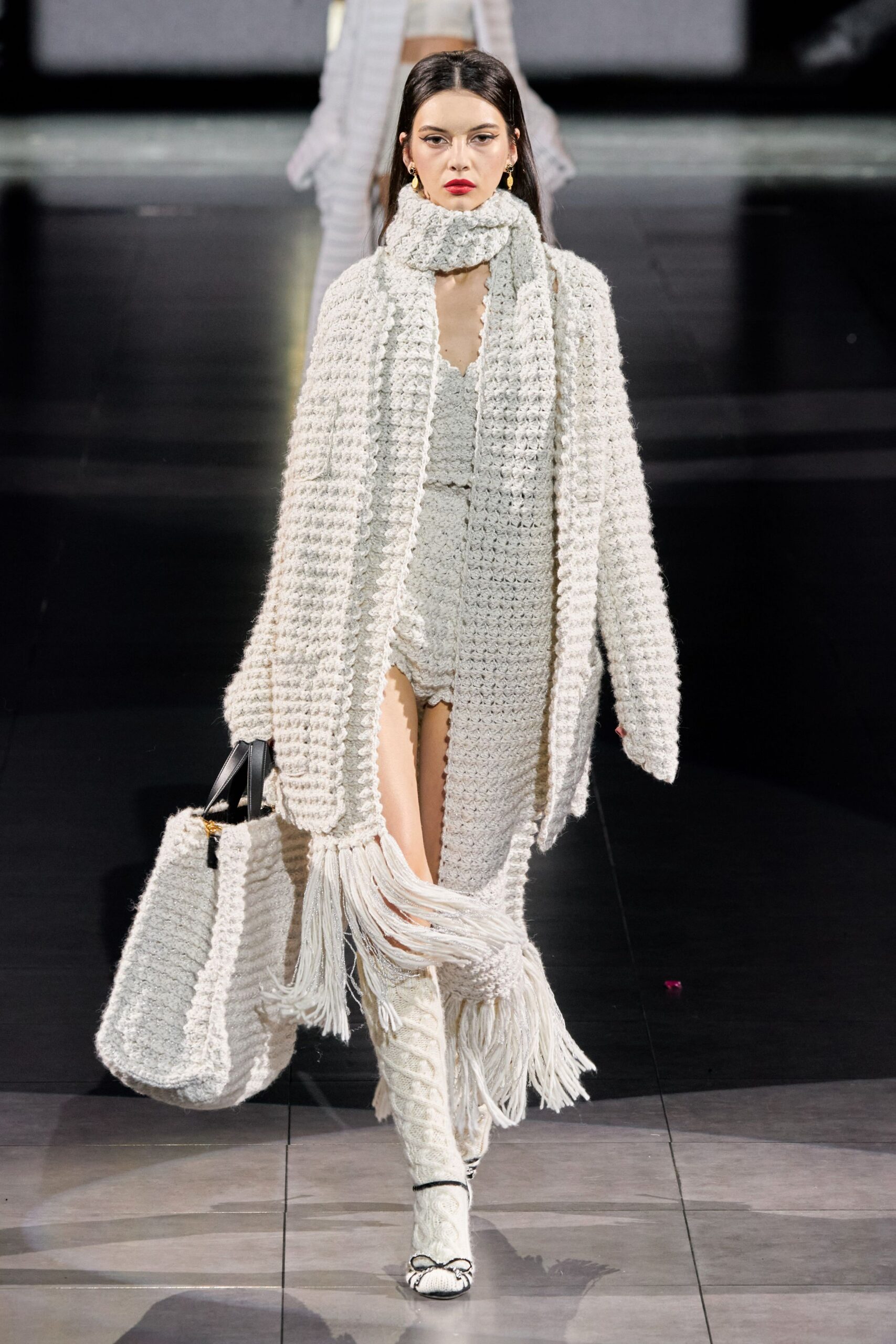 white wool fringed scarf
