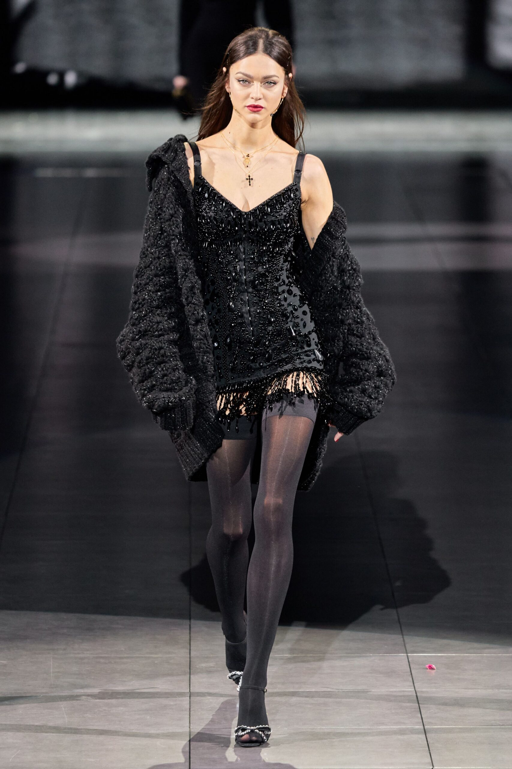 black wool long-sleeve oversized cardigan