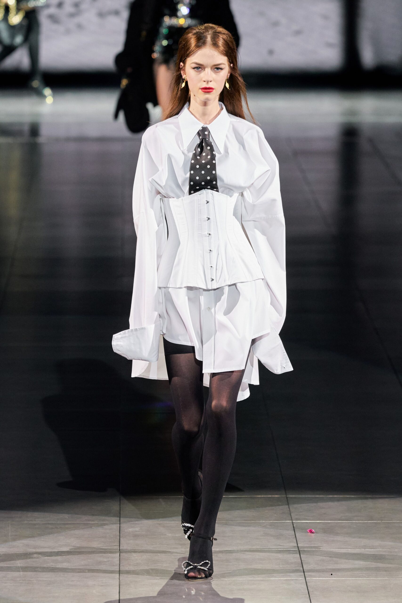 white cotton long-sleeve collared oversized buttoned short shirt