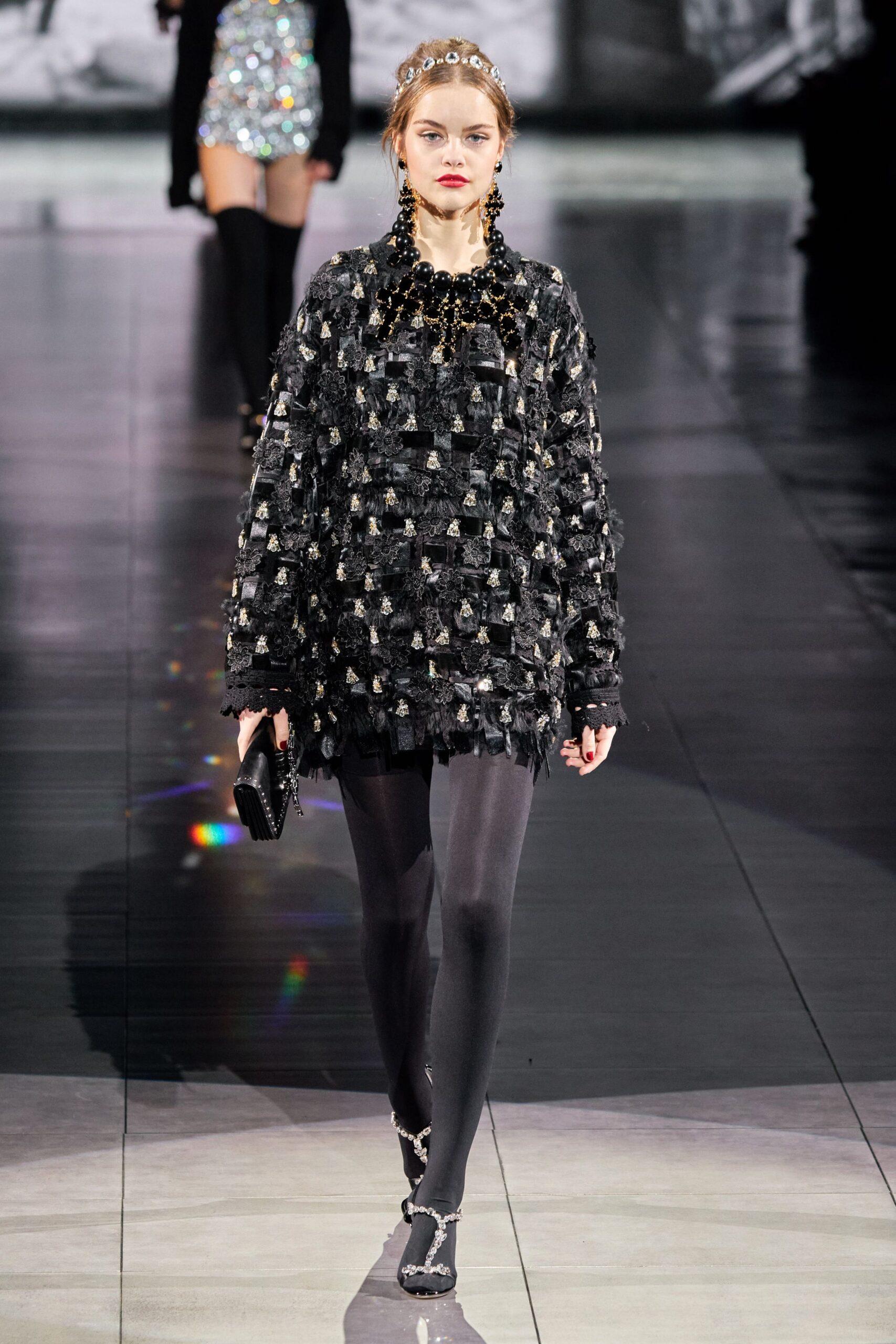 black wool long-sleeve relaxed ruffled sweater