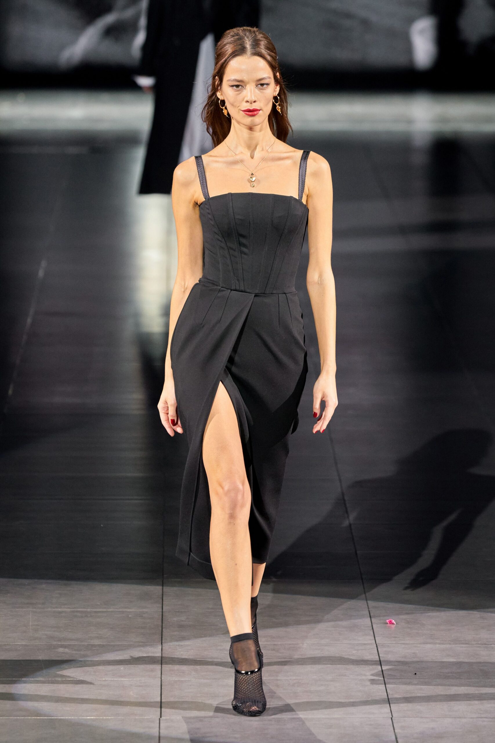black cotton sleeveless v-neck fitted pleated midi dress