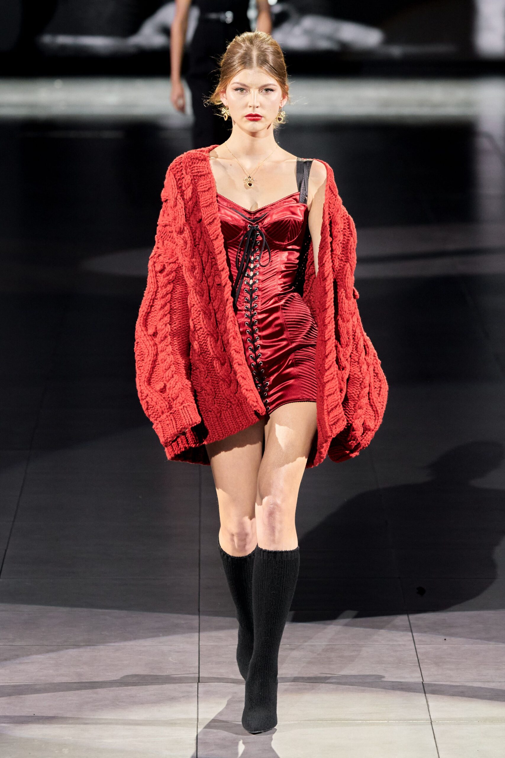 red wool long-sleeve oversized cardigan