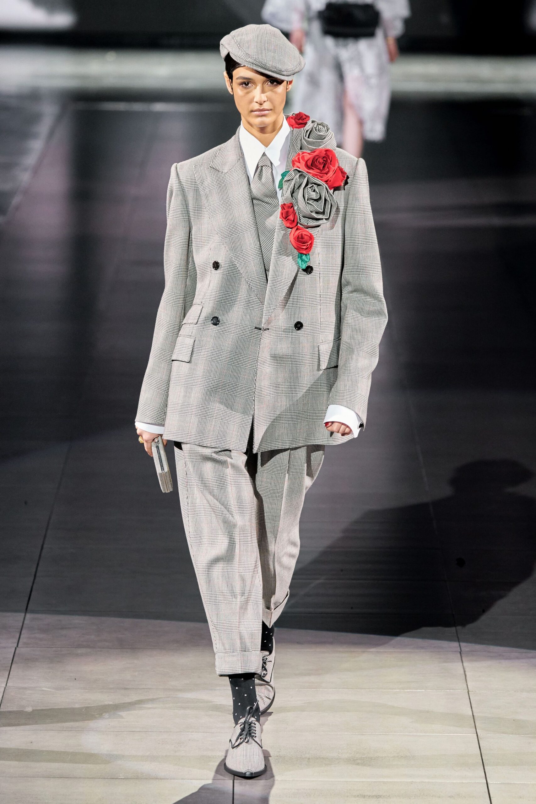 gray wool long-sleeve collared tailored buttoned embellished suit