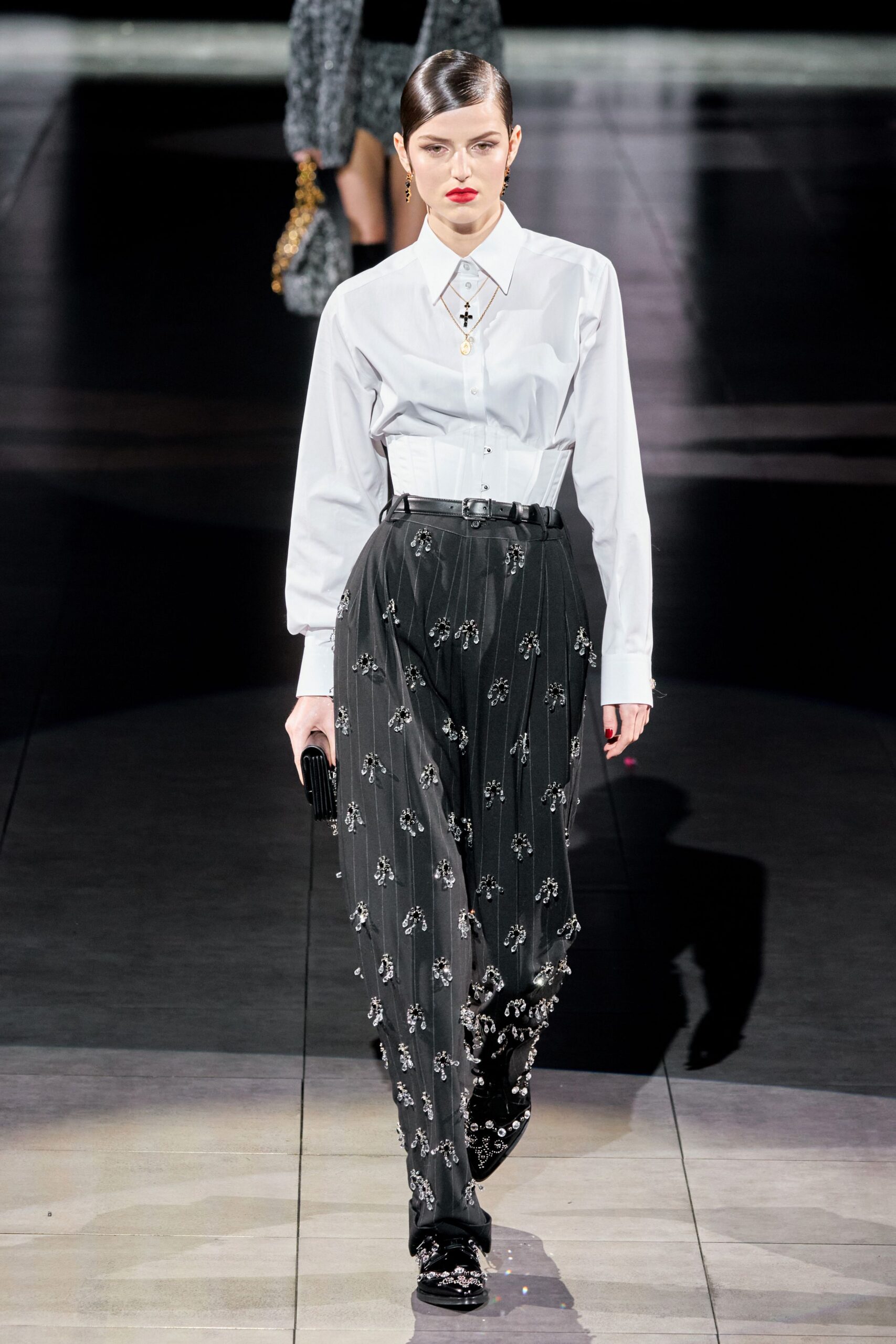black silk tailored pleated pants