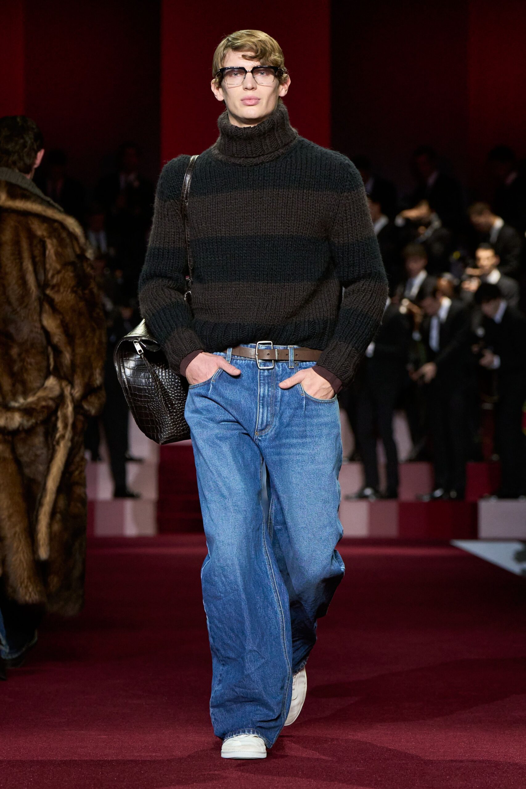black brown striped sweater with jeans