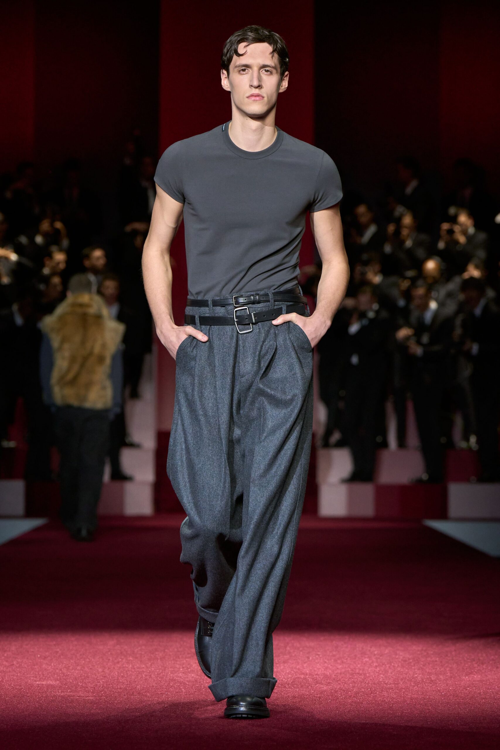 gray t-shirt and relaxed pants
