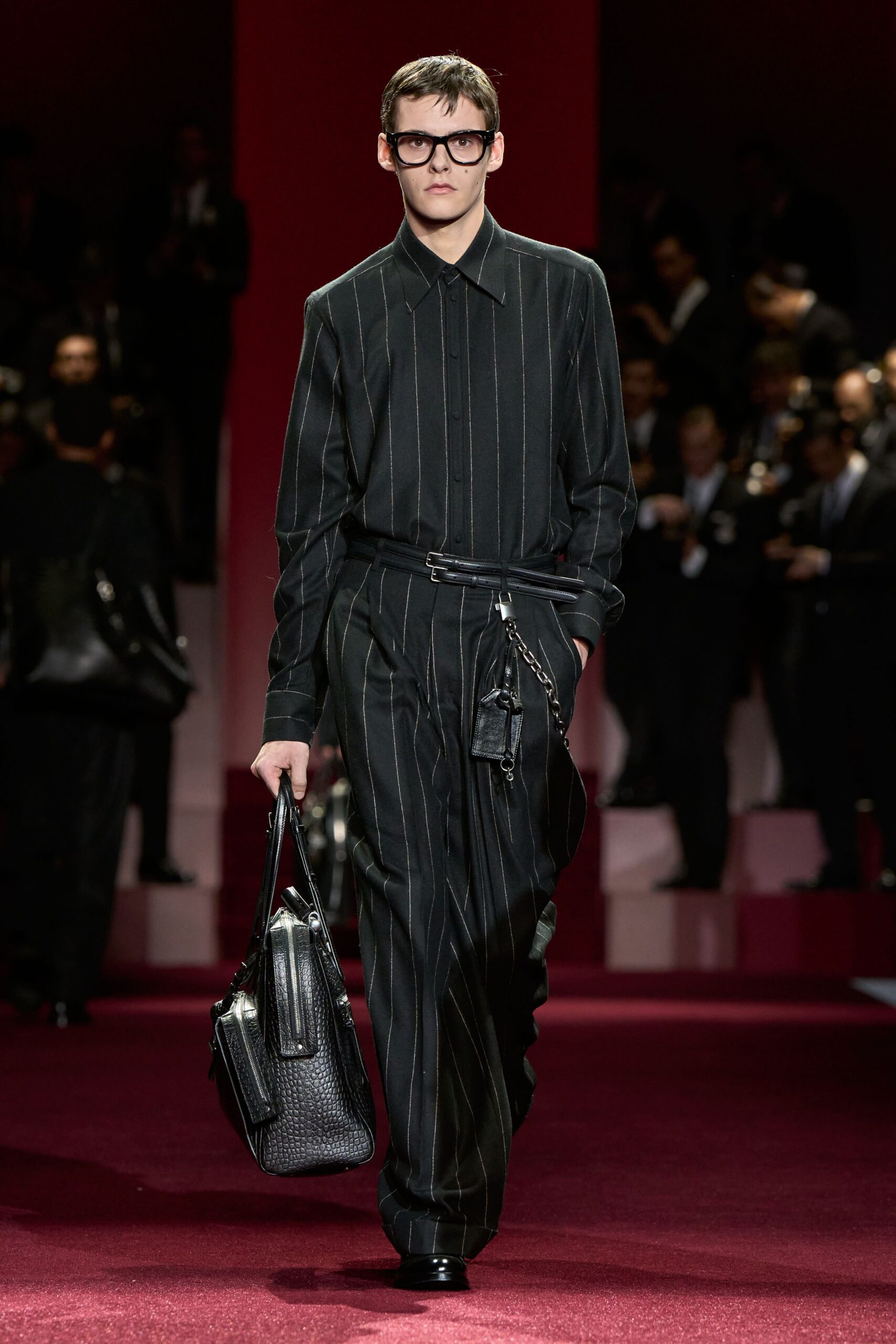 black striped fitted suit