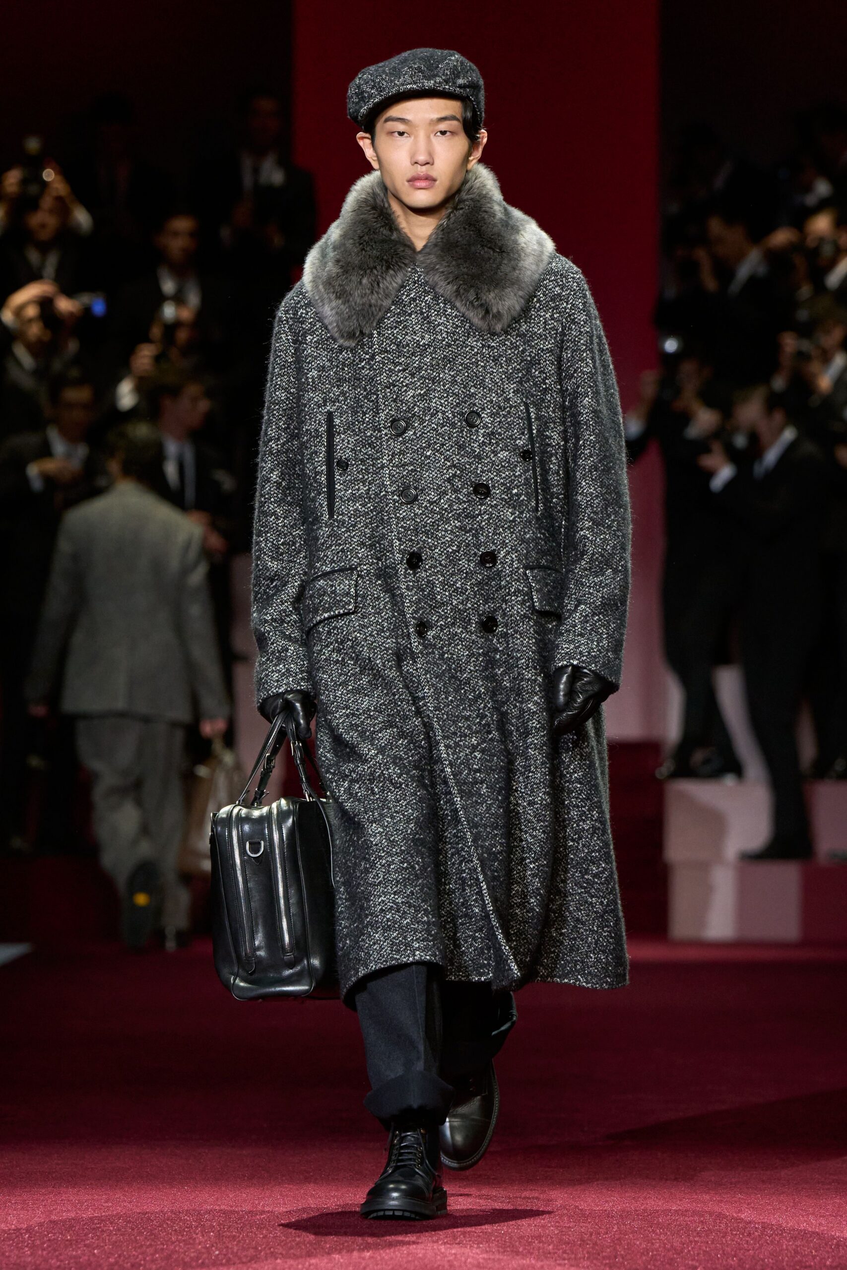 gray wool coat with accessories