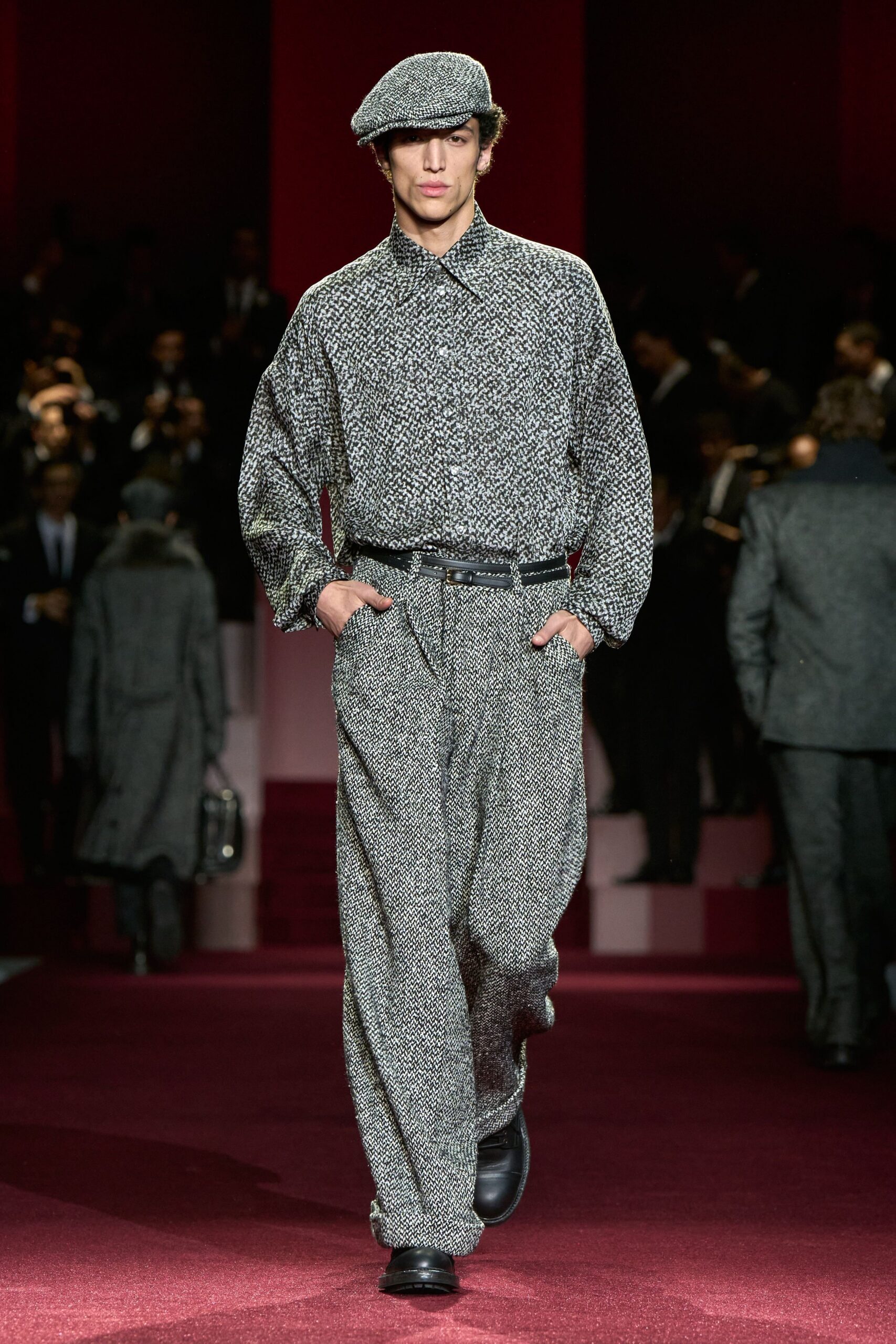 black and white checked shirt and pants