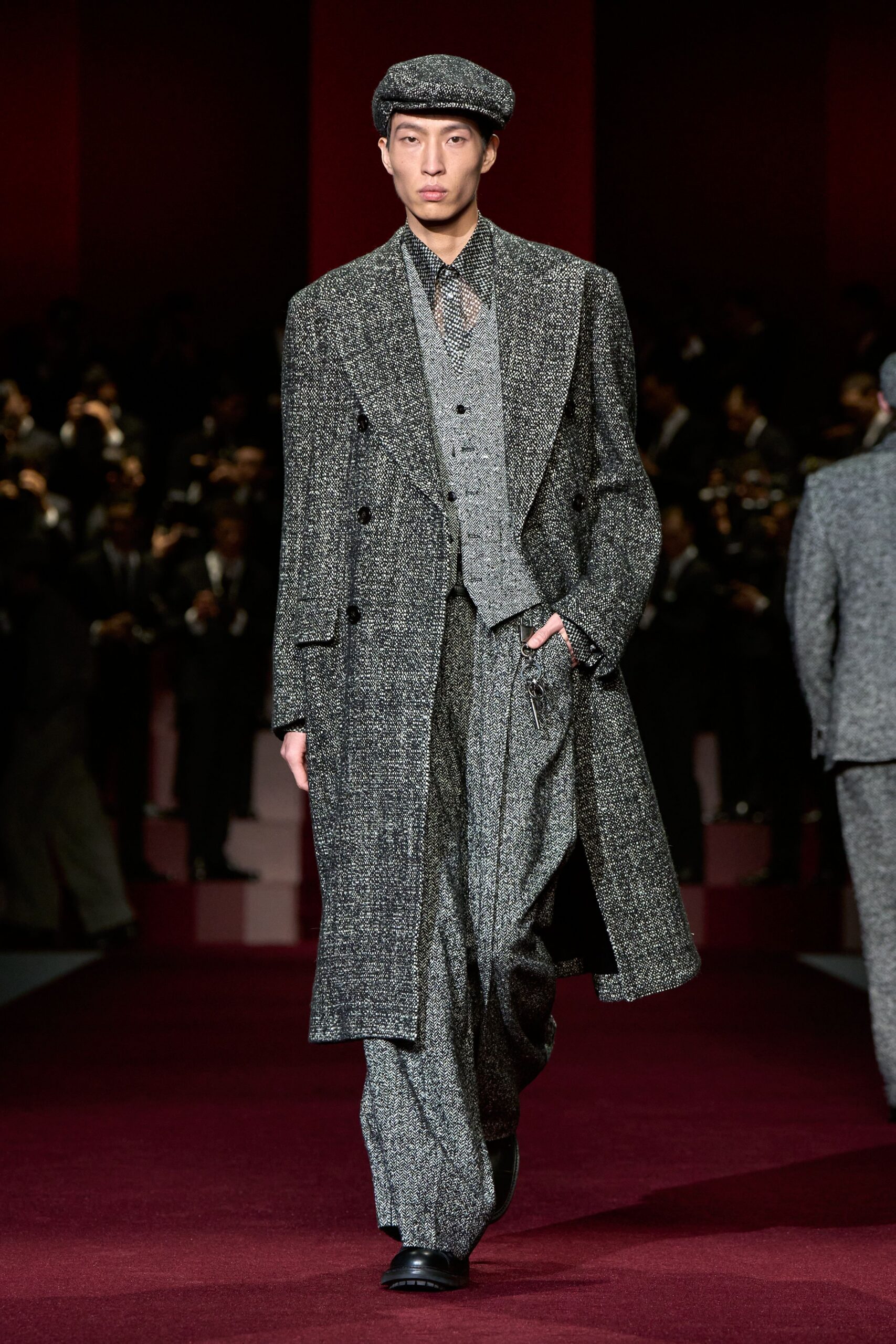 gray tailored wool coat and vest