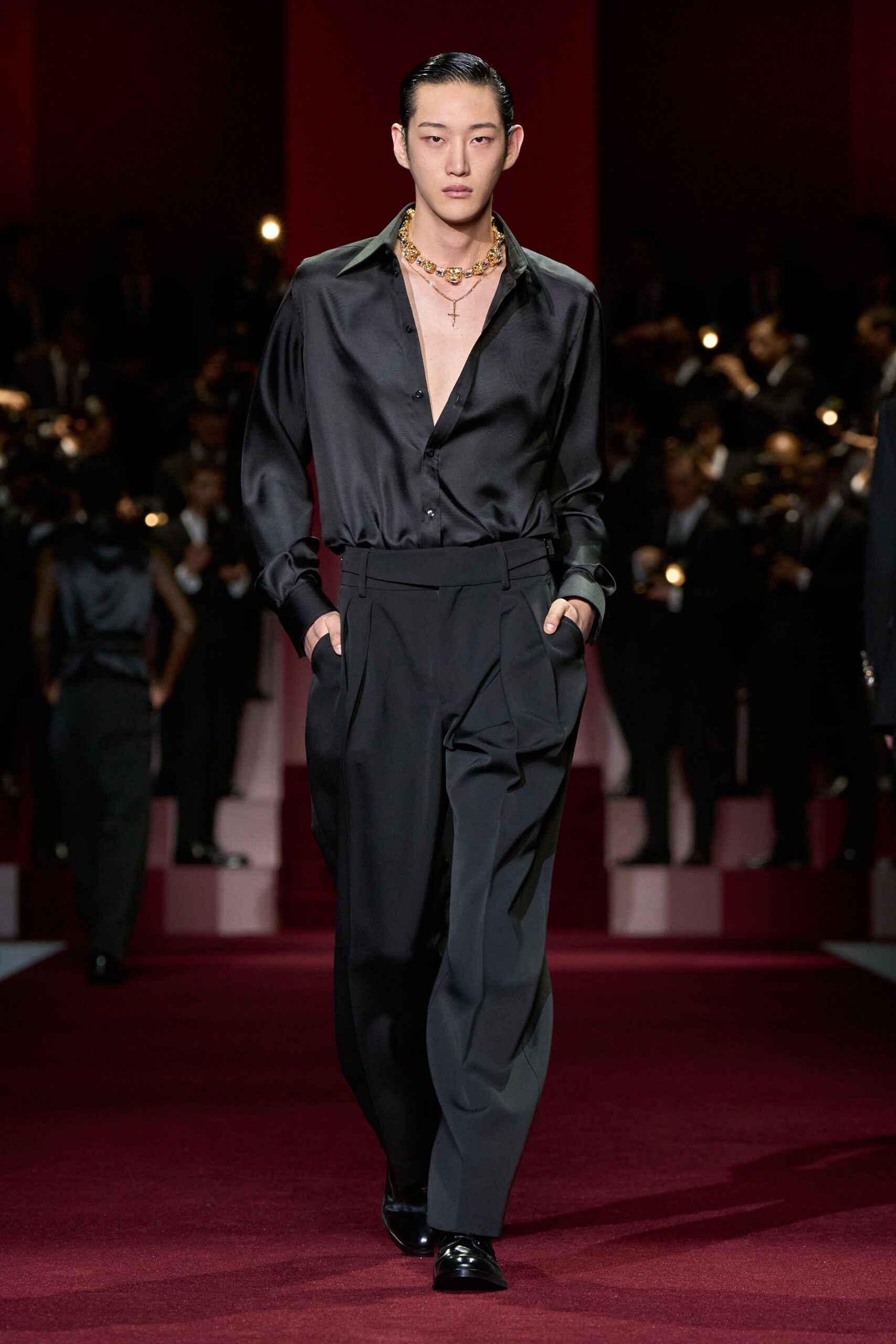 black silk shirt and pants