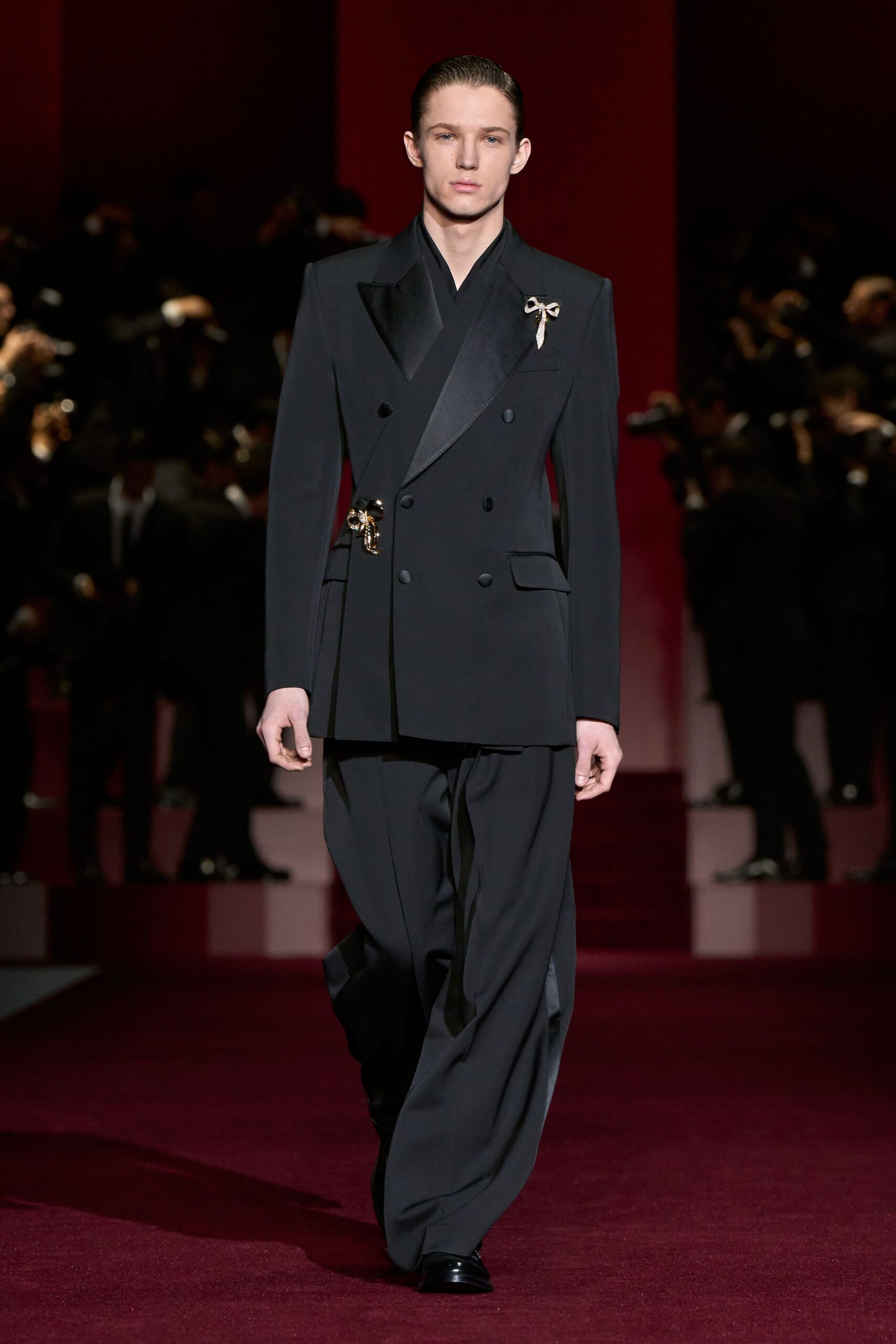 black tailored suit with wide-leg pants