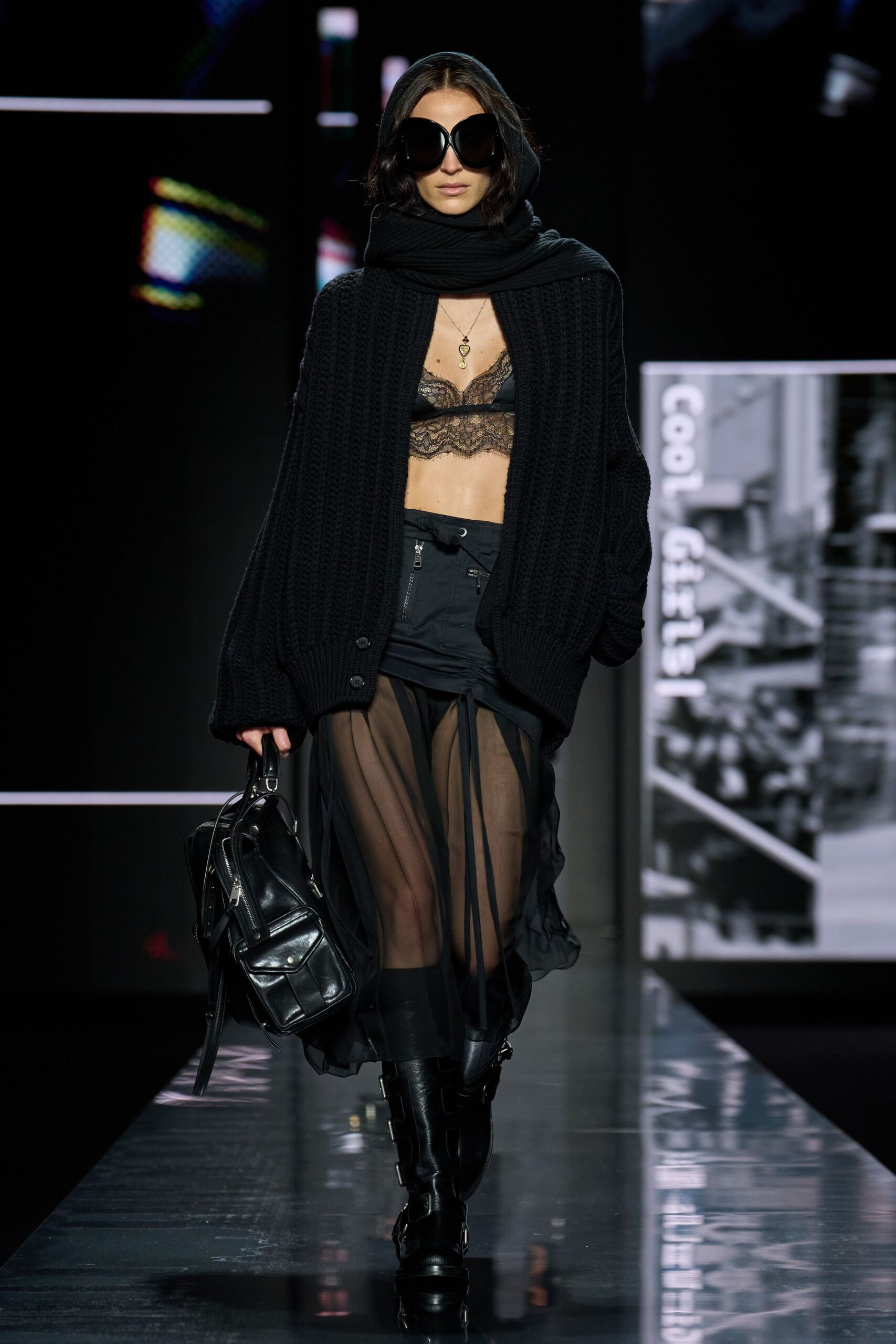 black knit long-sleeve oversized buttoned cardigan