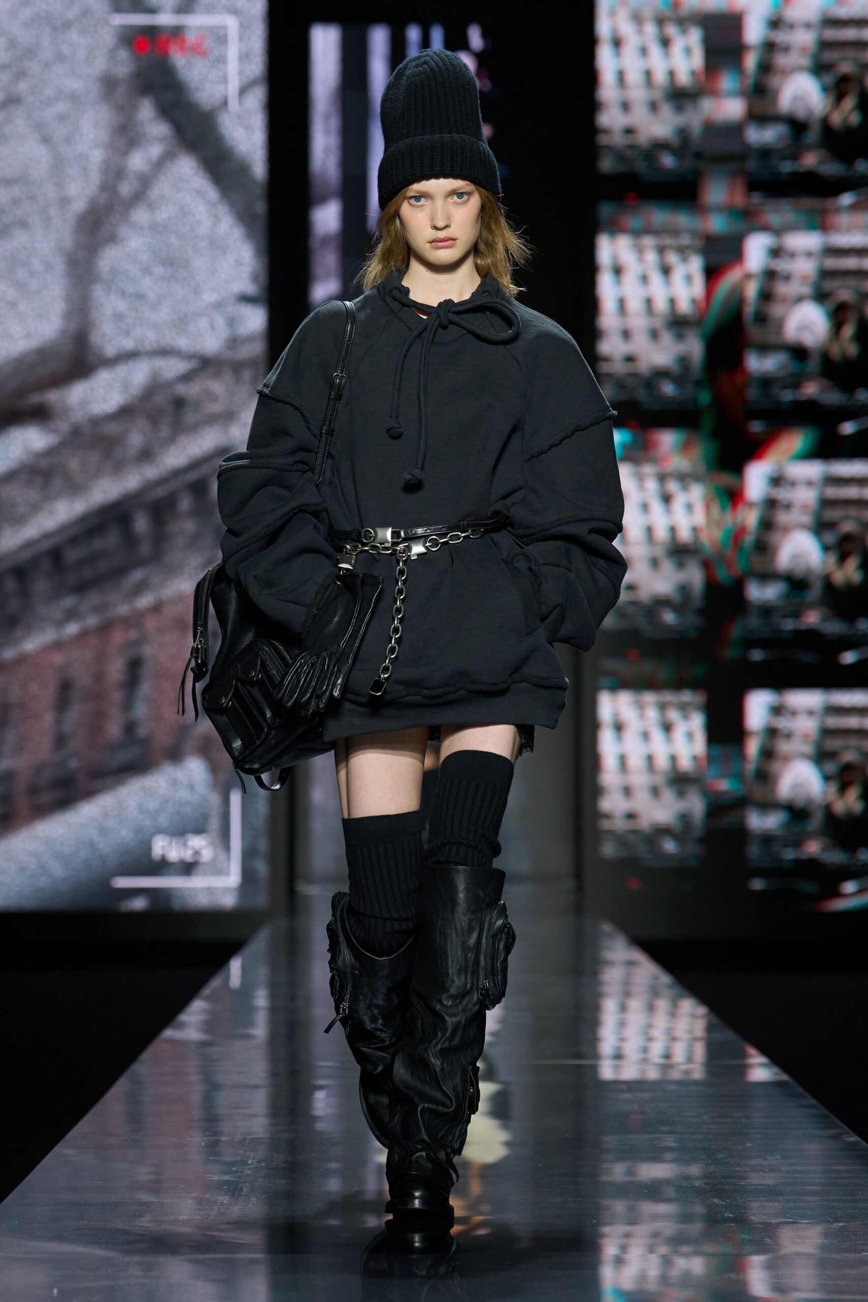 black leather fitted ruched boots