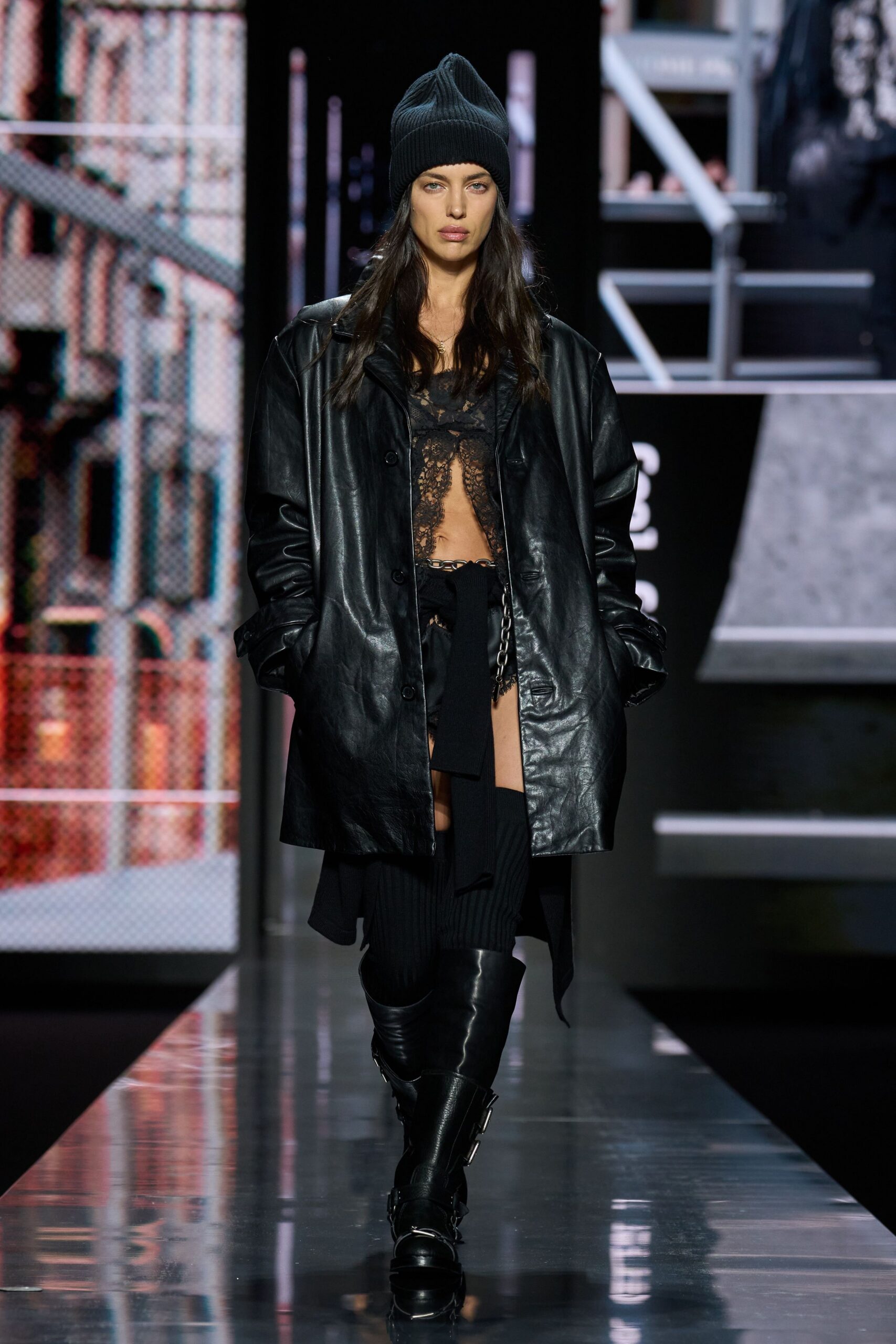 black leather zippered boots
