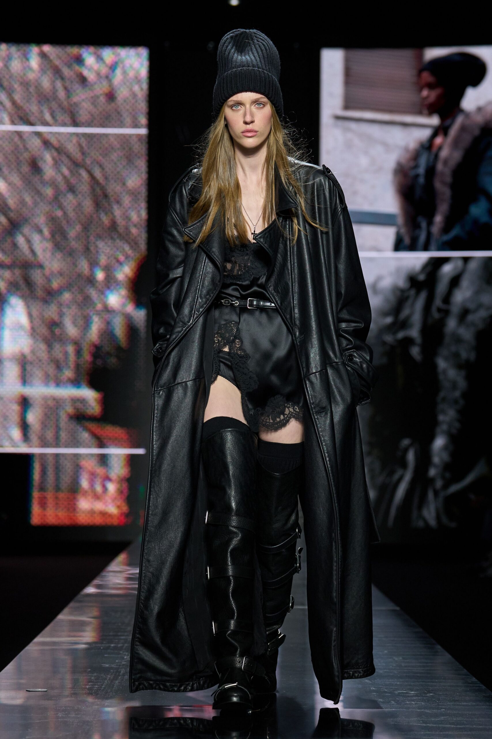 black leather fitted zippered boots