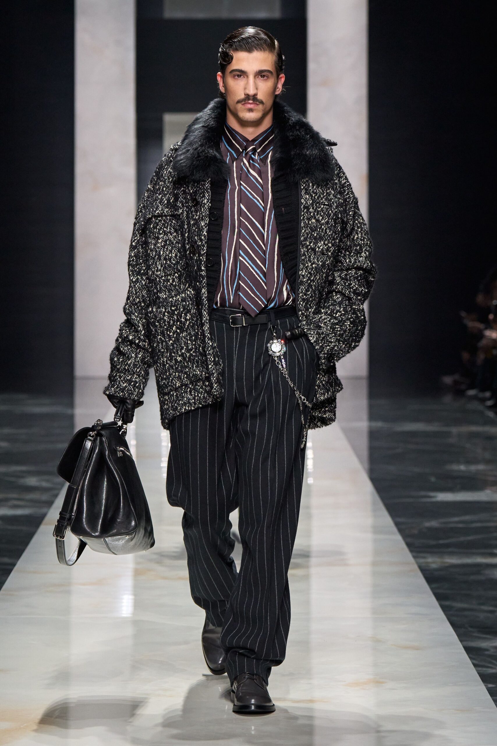 black wool long-sleeve relaxed textured coat