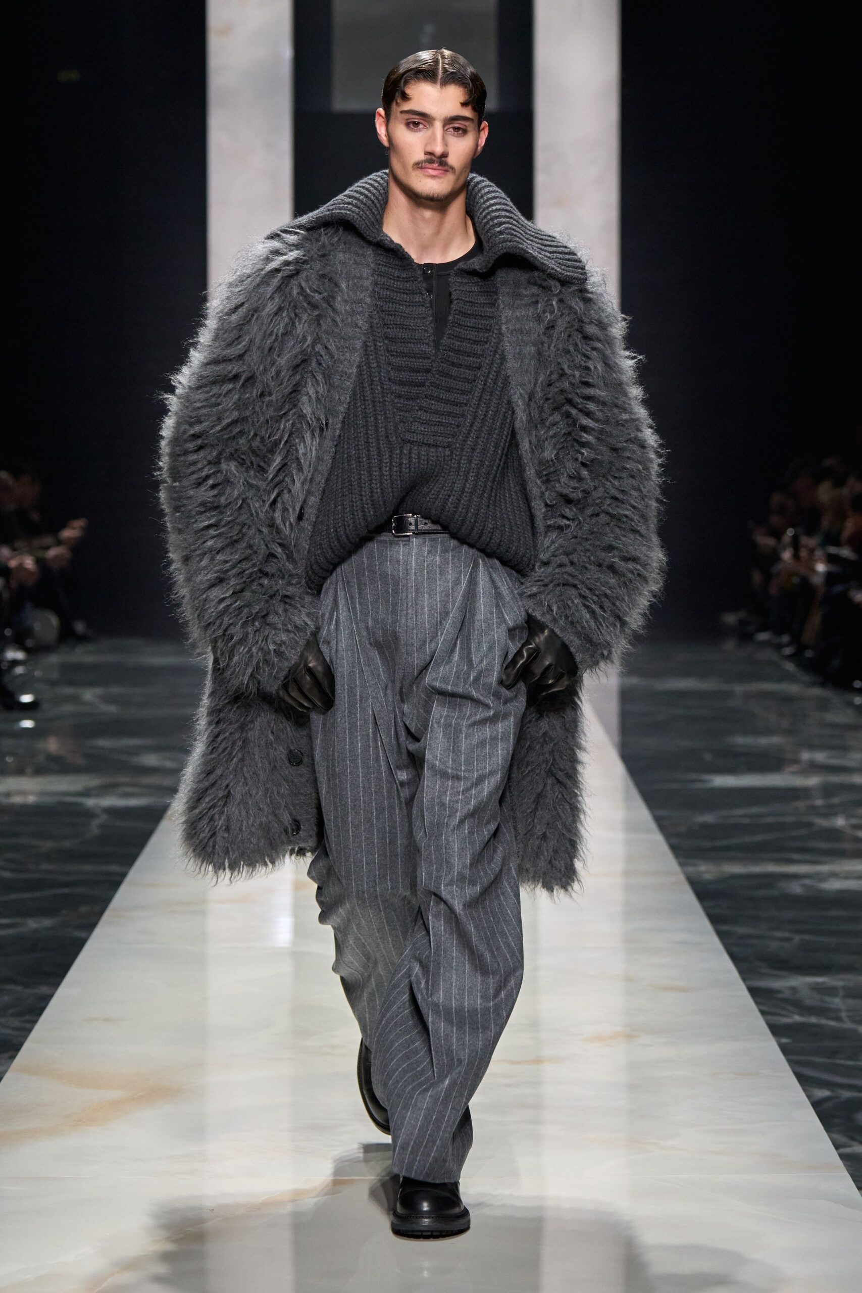 gray fur oversized coat
