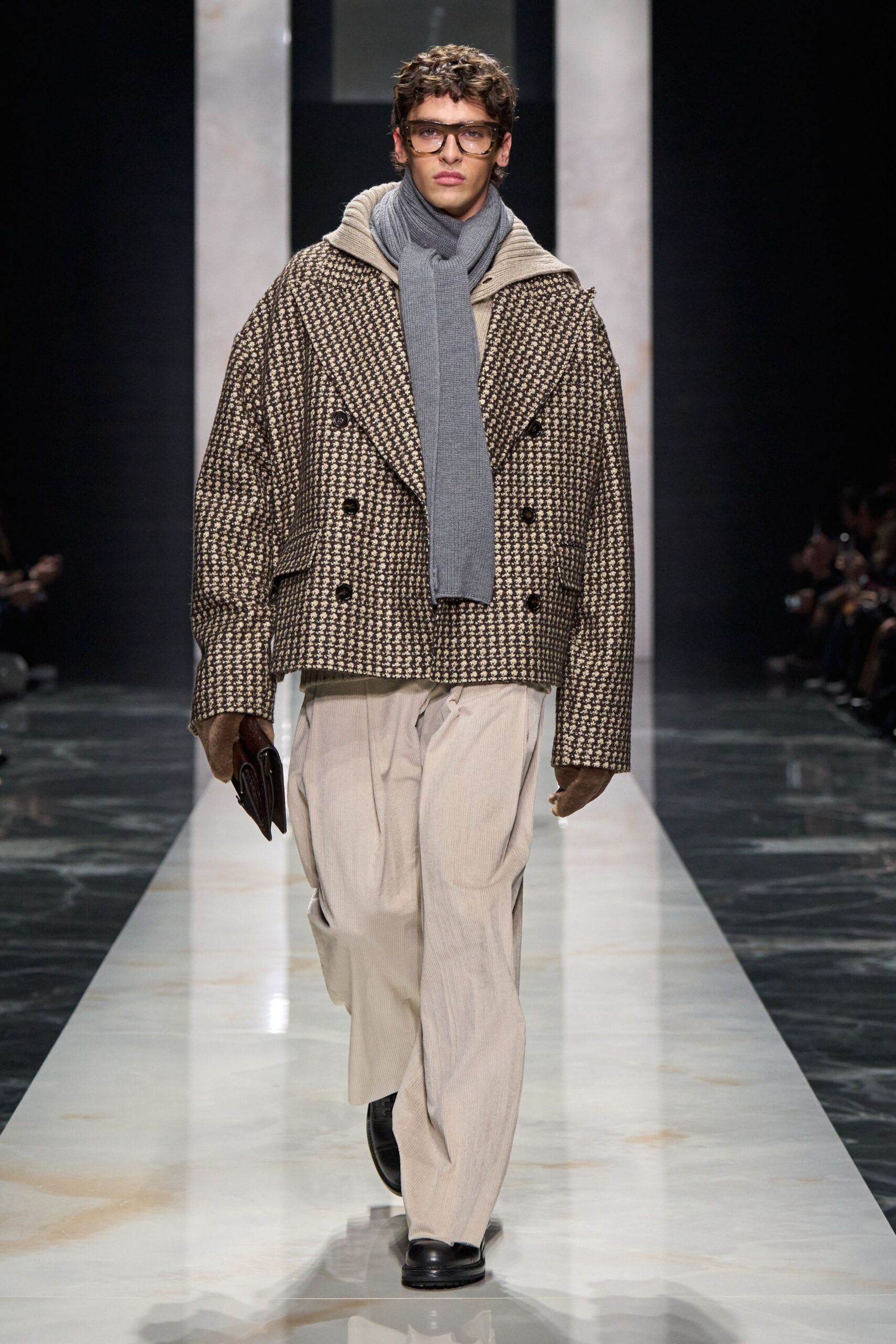 brown wool long-sleeve collared relaxed checked buttoned jacket