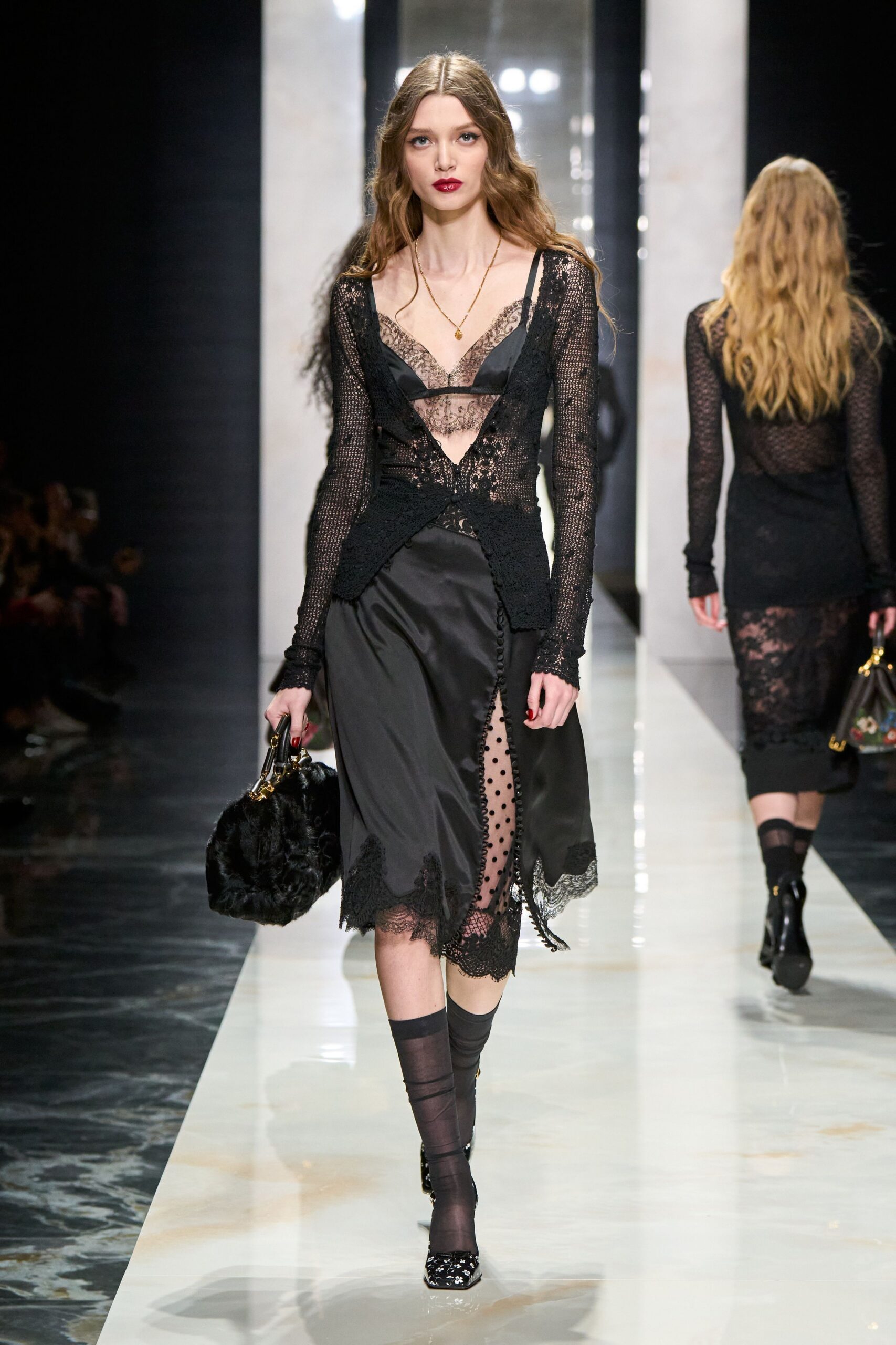 black silk long-sleeve v-neck fitted draped dress