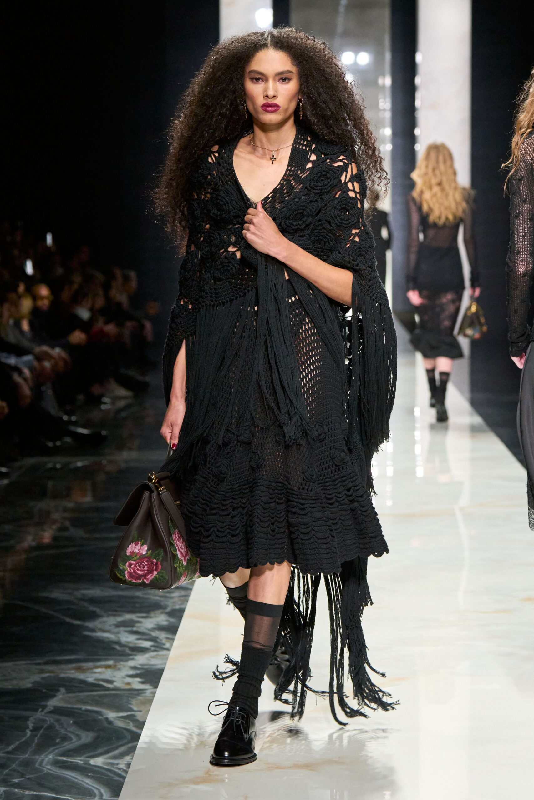 black cotton sleeveless v-neck fitted fringed layered dress
