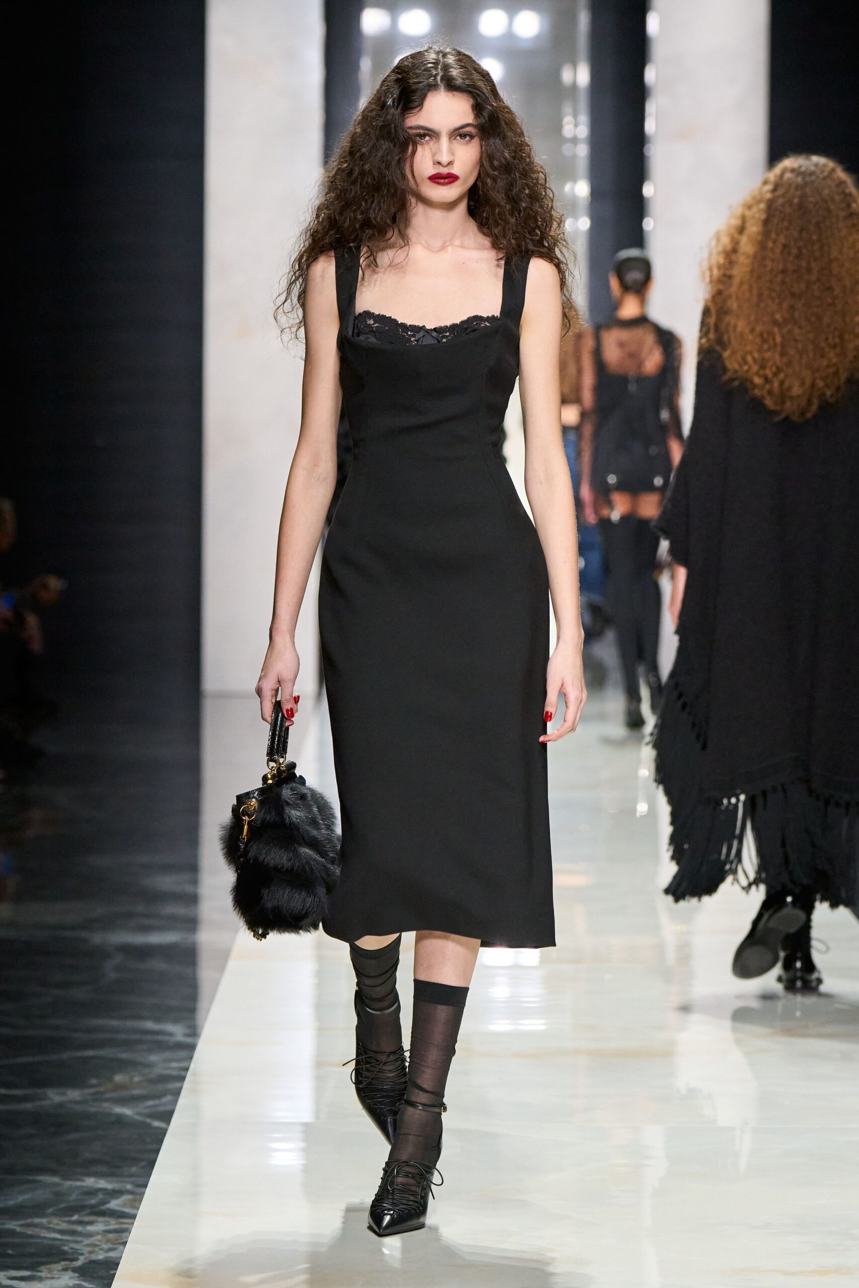 black silk sleeveless square-neck fitted layered midi dress