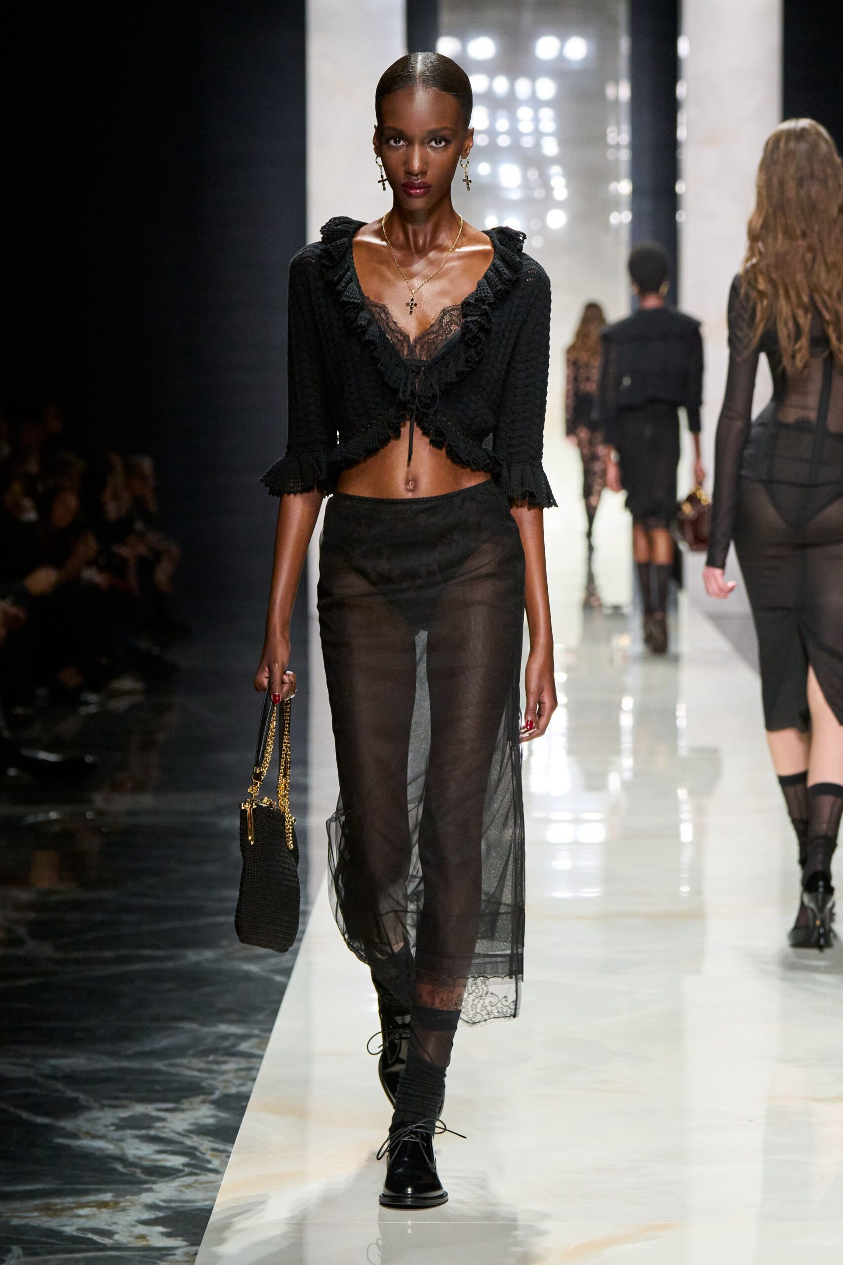 black fitted layered sheer skirt