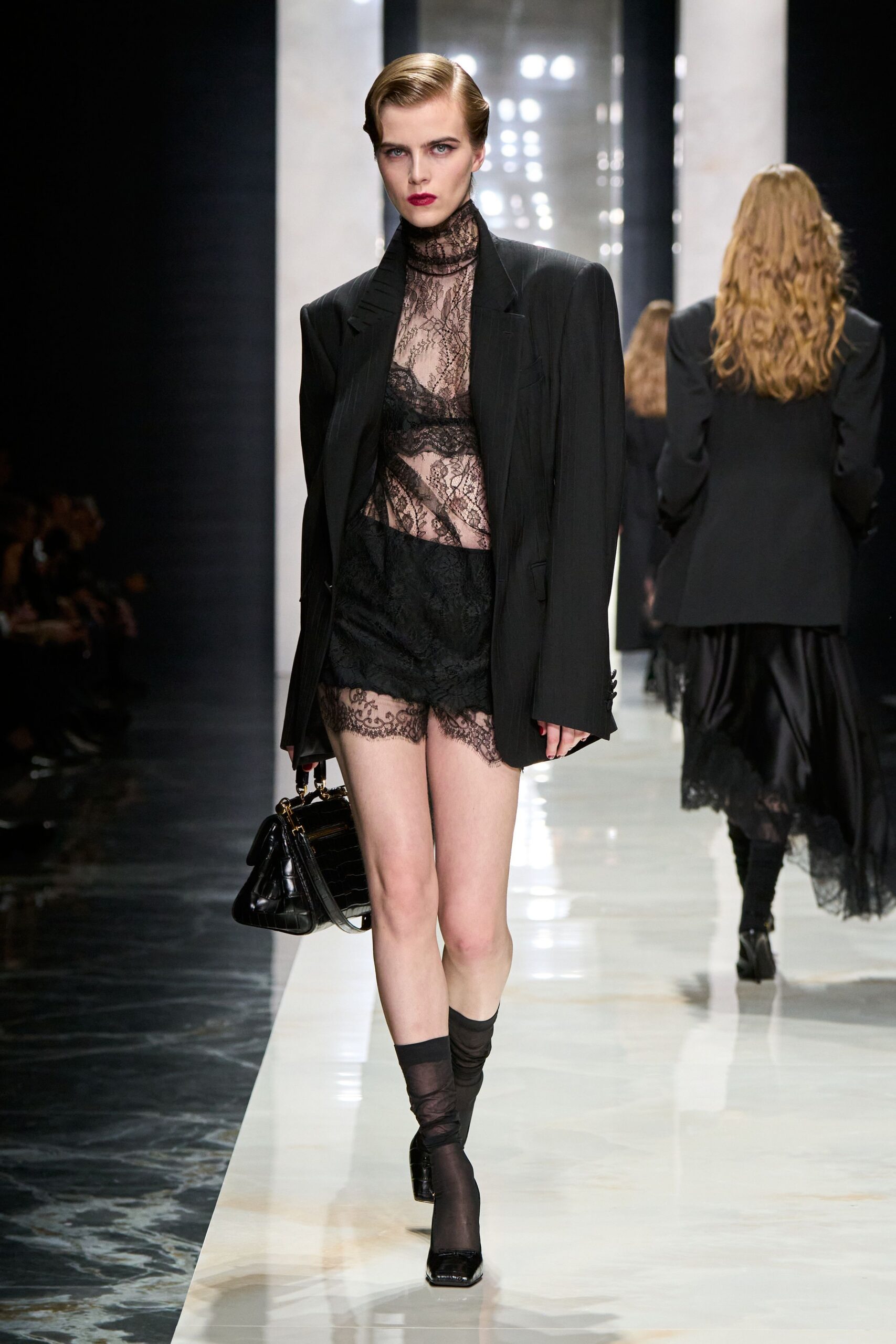 black lace sleeveless high-neck fitted sheer top