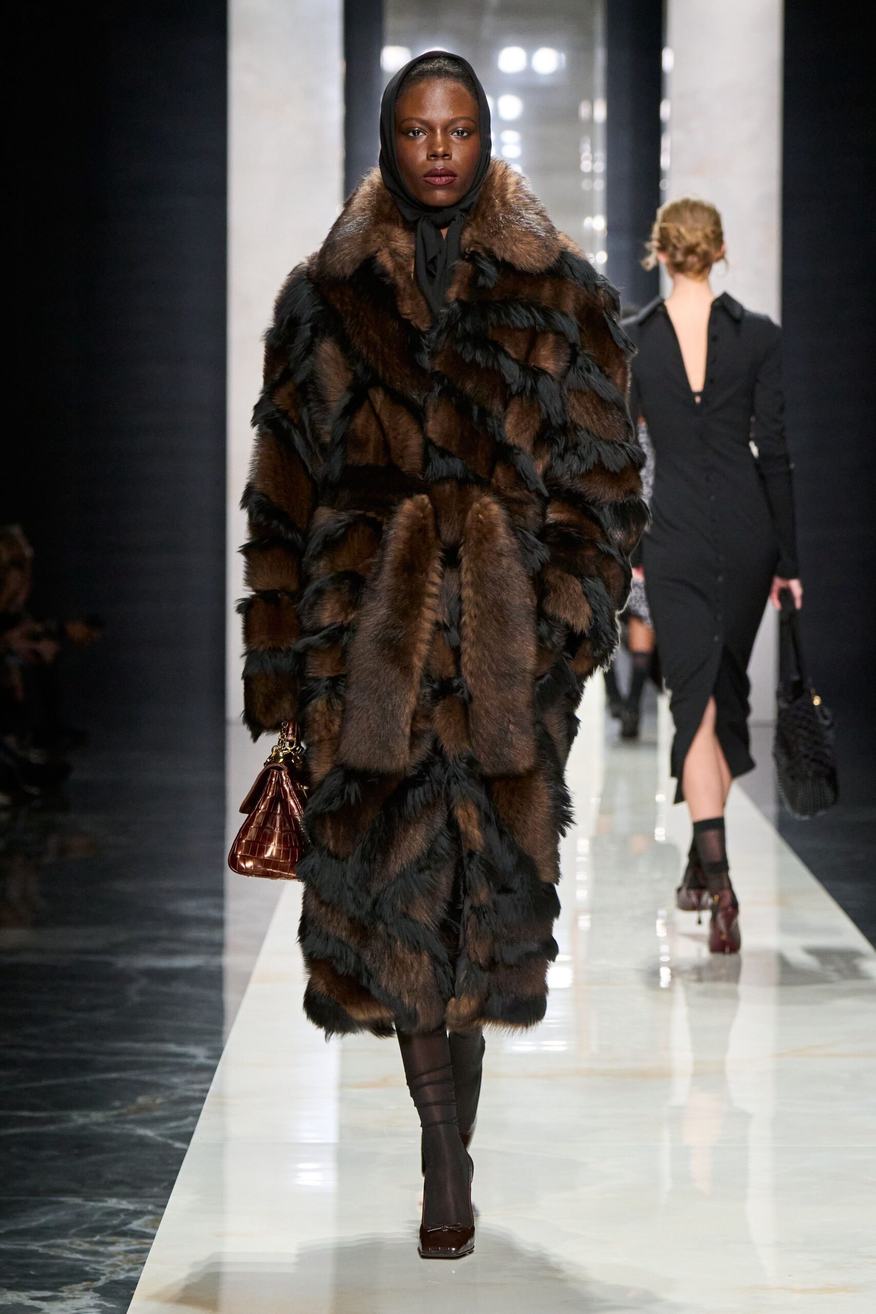 brown fur relaxed fringed coat