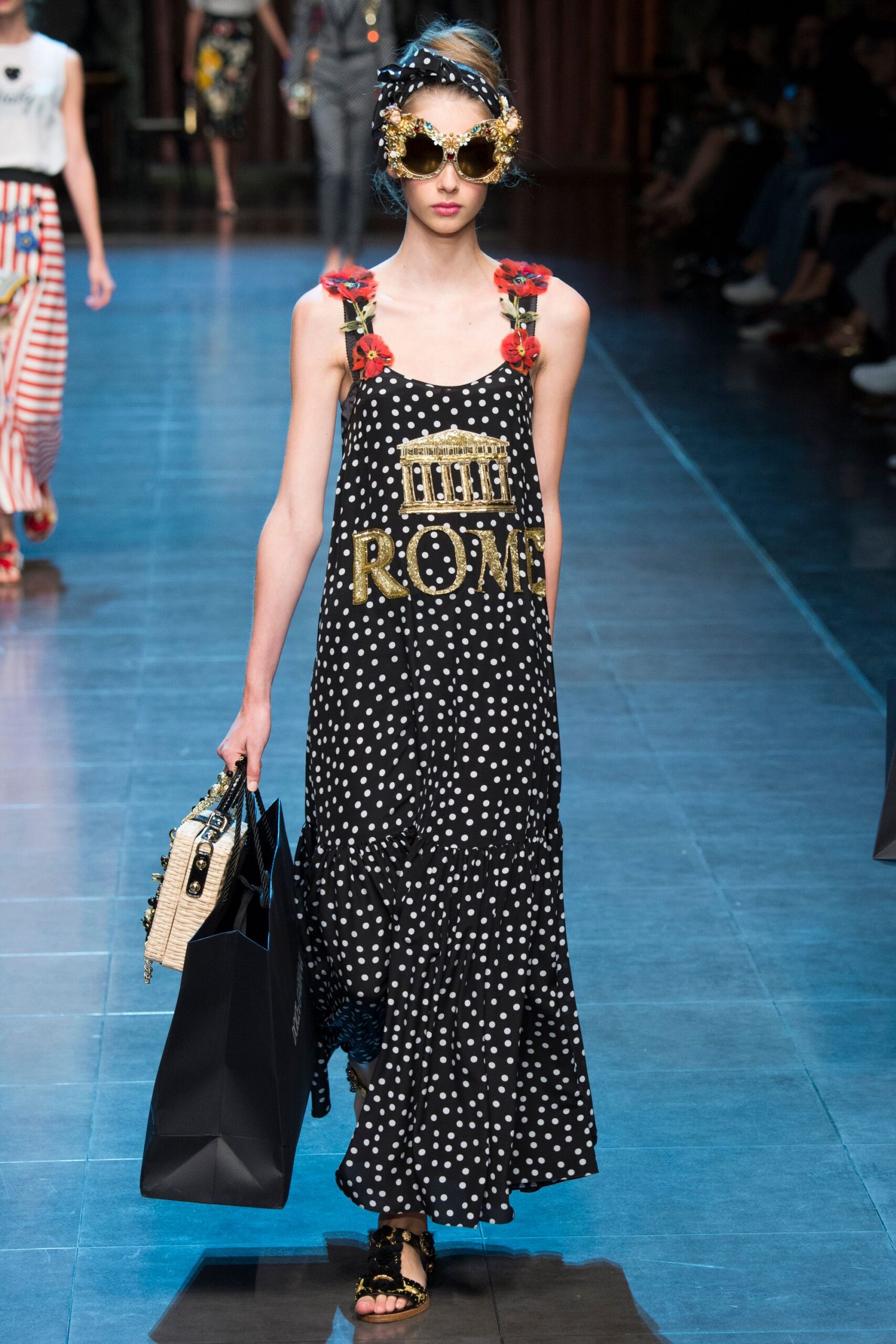 black cotton sleeveless v-neck relaxed polka-dot tiered dress