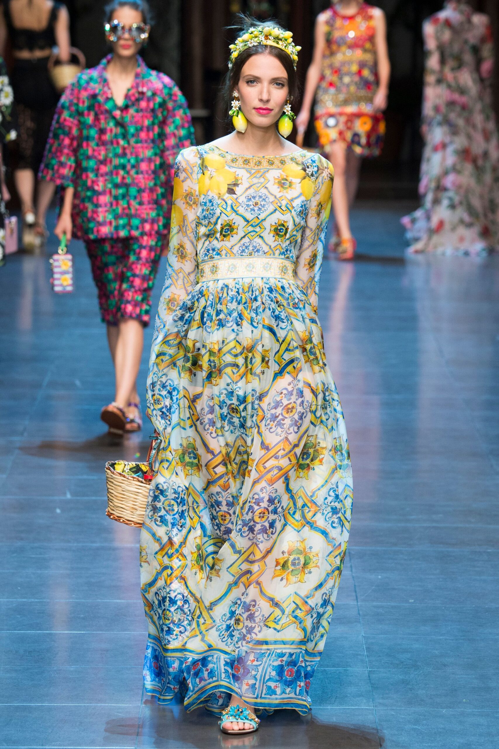 yellow silk long-sleeve v-neck fitted floral embroidered gown
