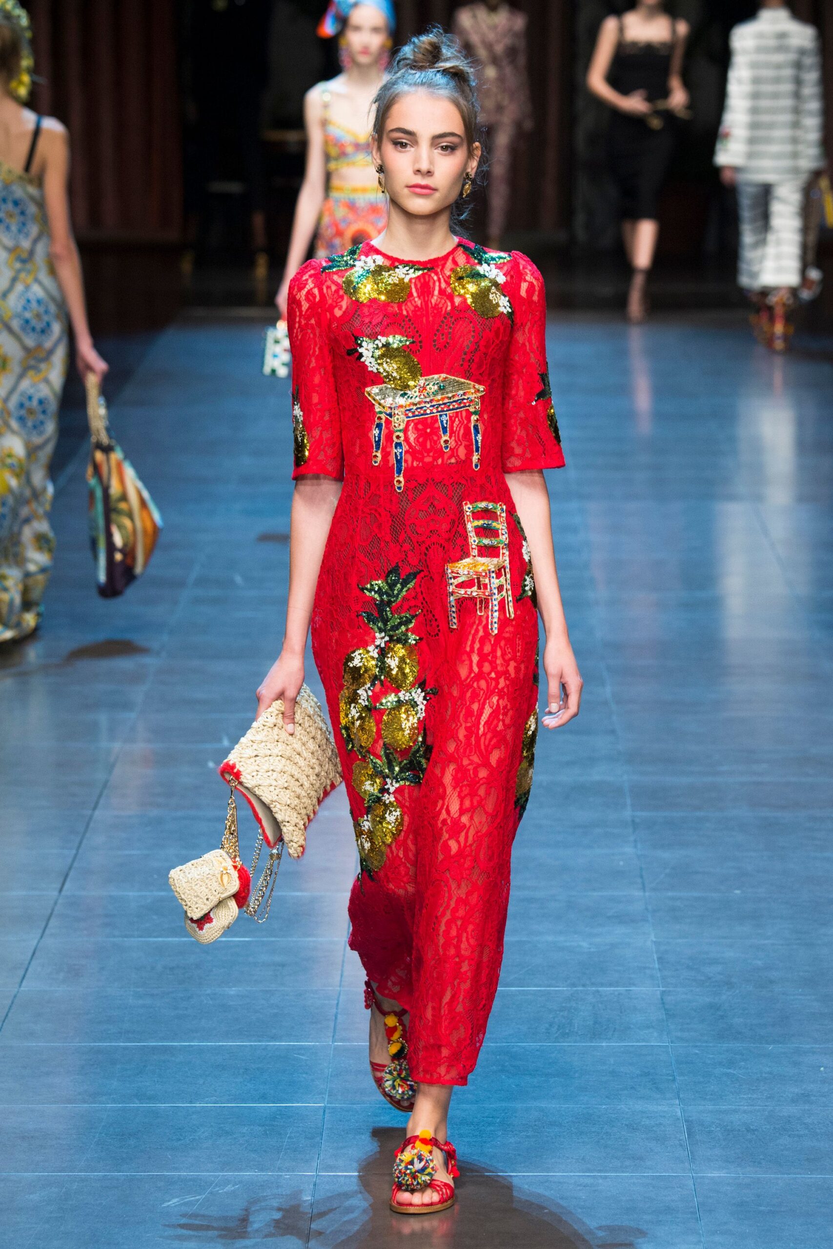 red lace short-sleeve v-neck fitted embroidered flared dress