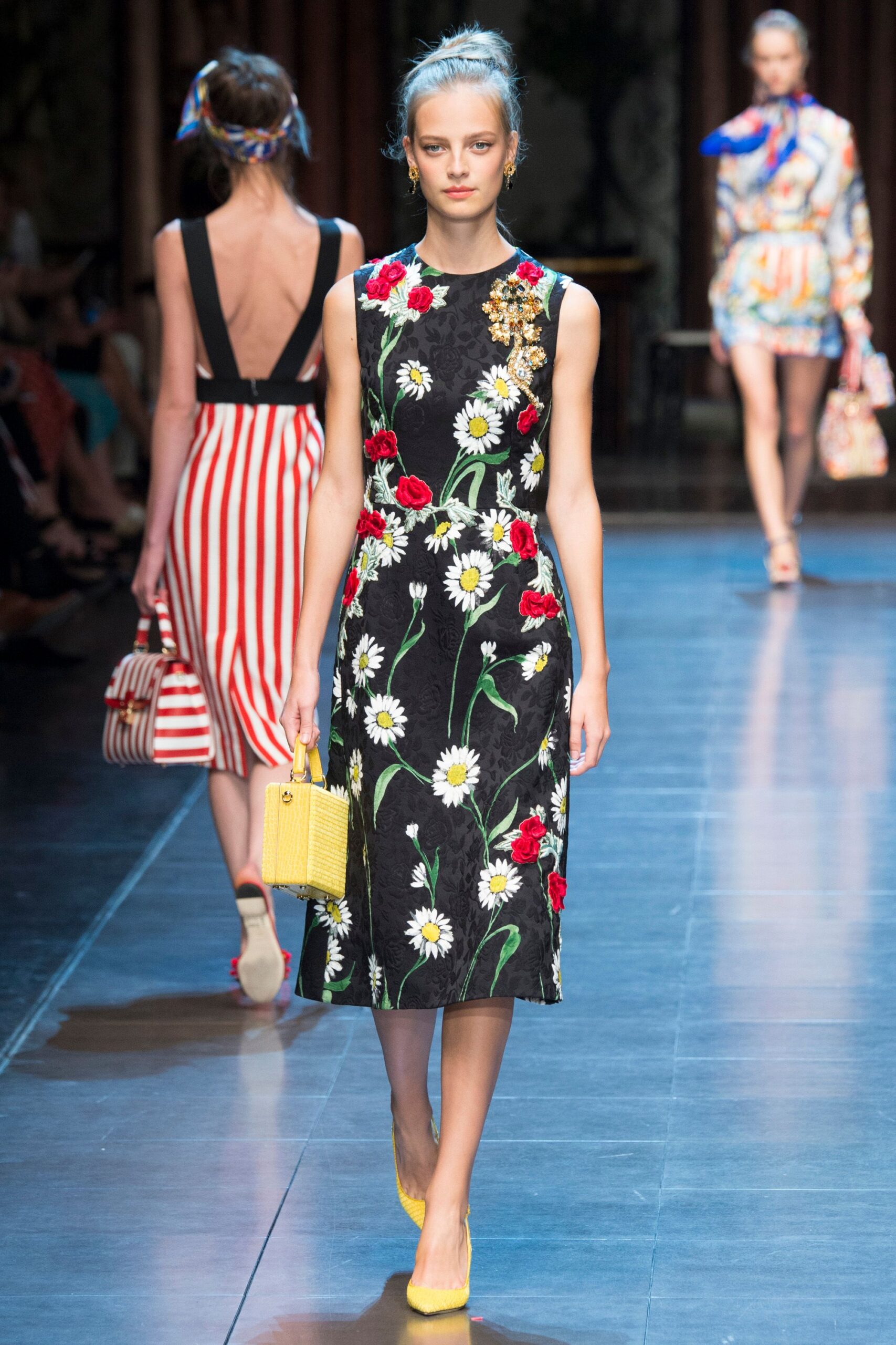 black floral embroidered midi dress
