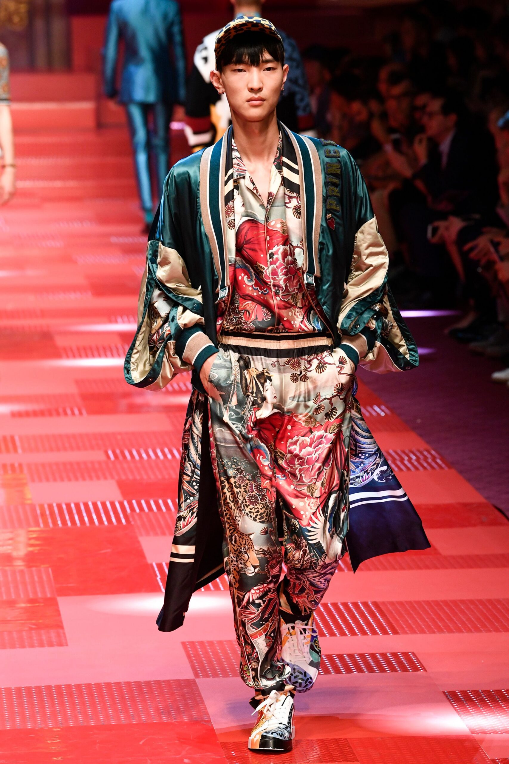 green silk long-sleeve relaxed printed jacket