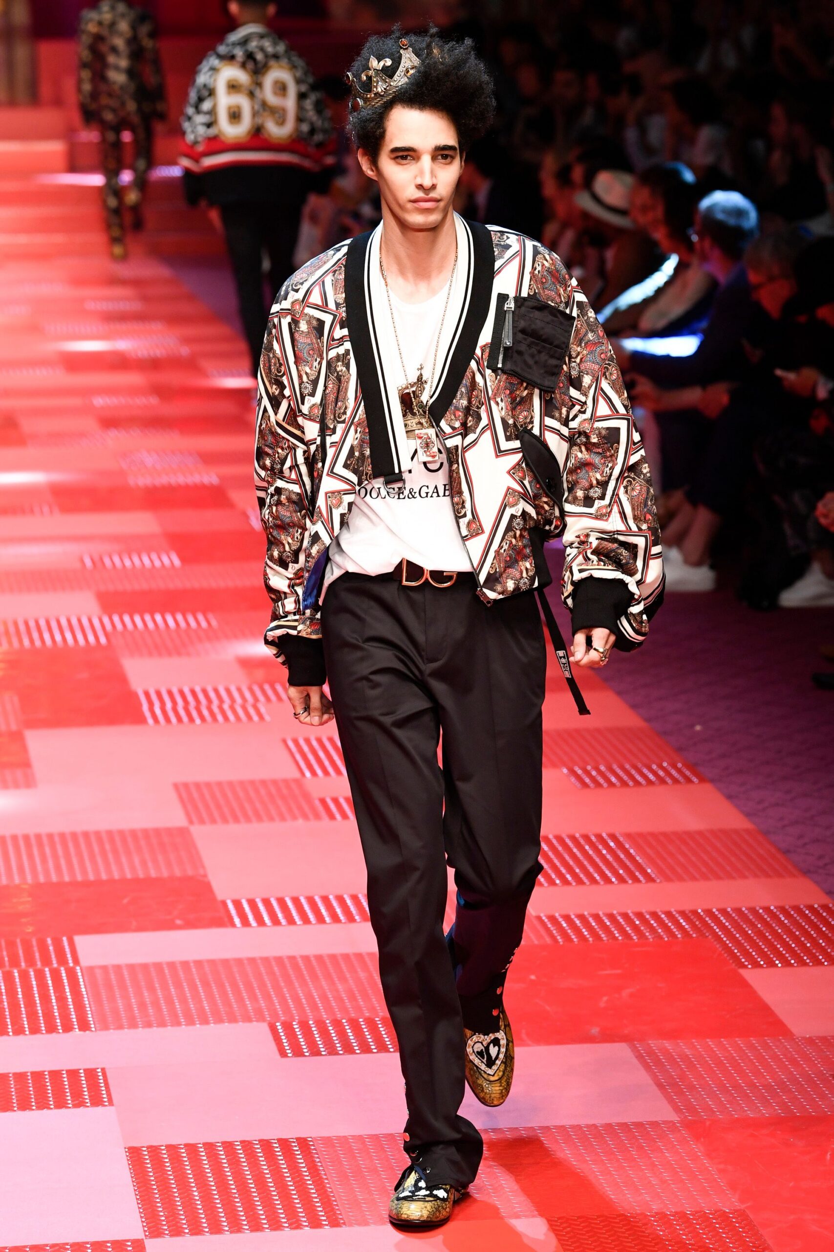 multi cotton long-sleeve collared relaxed printed jacket