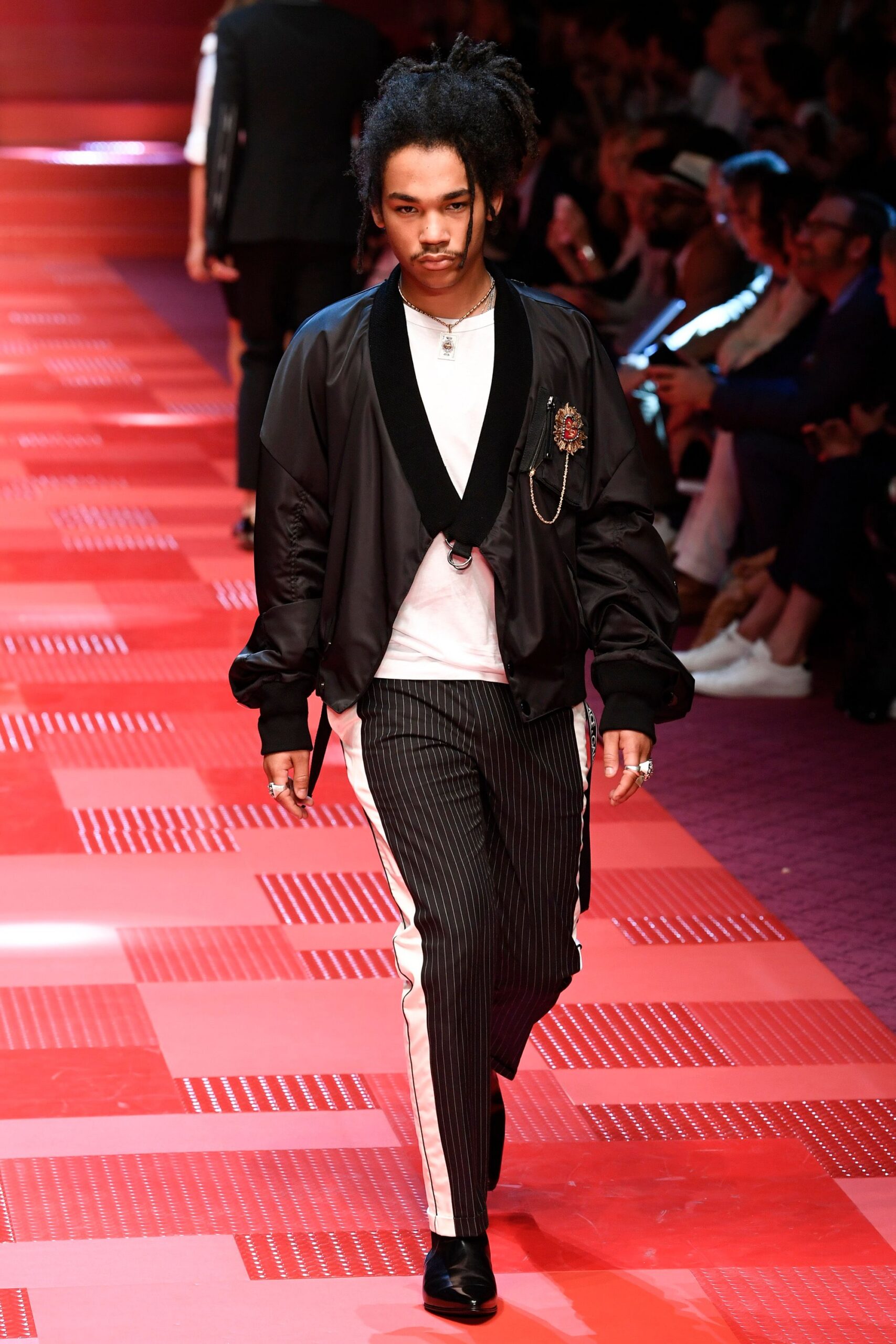 black silk long-sleeve collared relaxed embroidered jacket