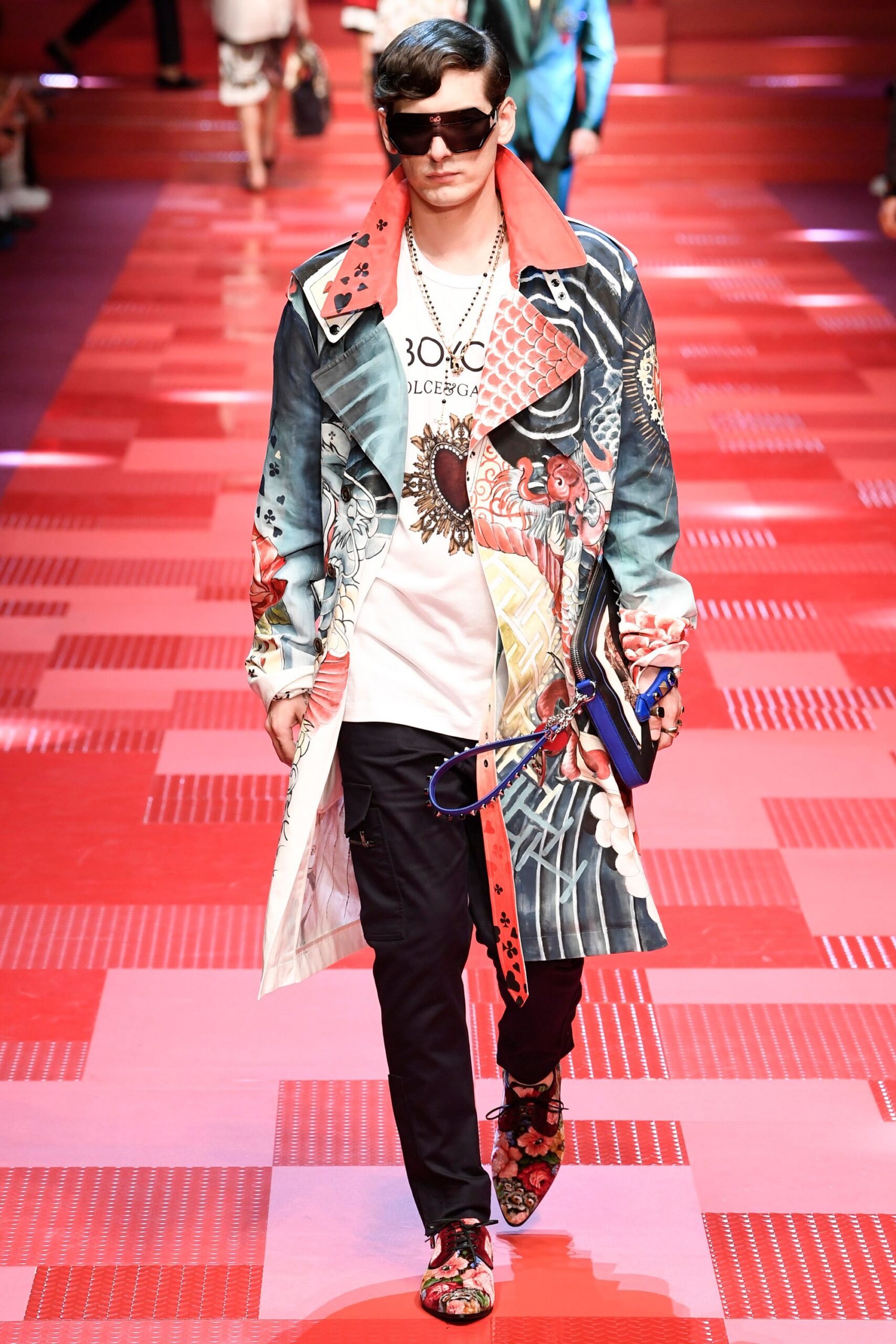 multi cotton long-sleeve collared relaxed embroidered layered coat