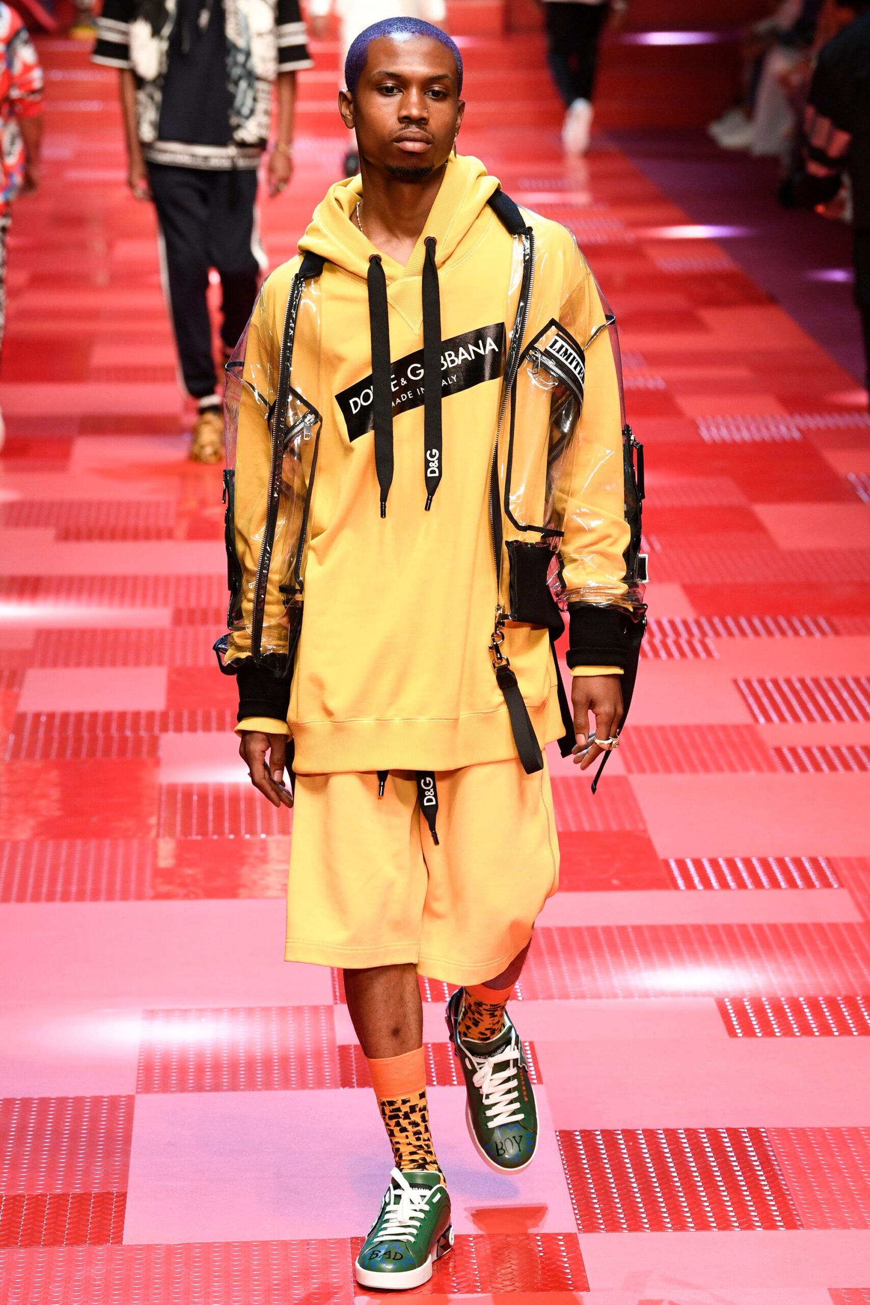 yellow cotton long-sleeve hooded relaxed zippered short hoodie