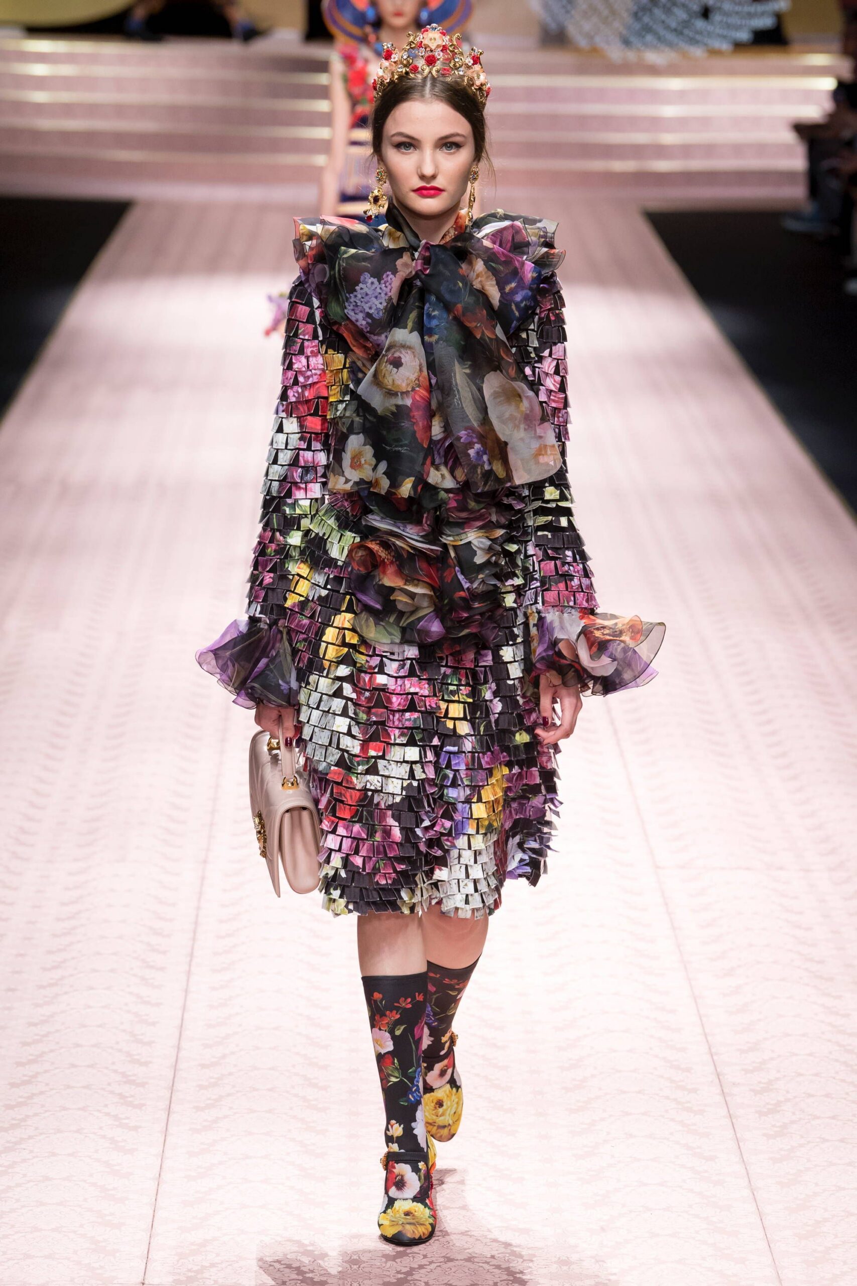 multi-colored ruffled midi dress