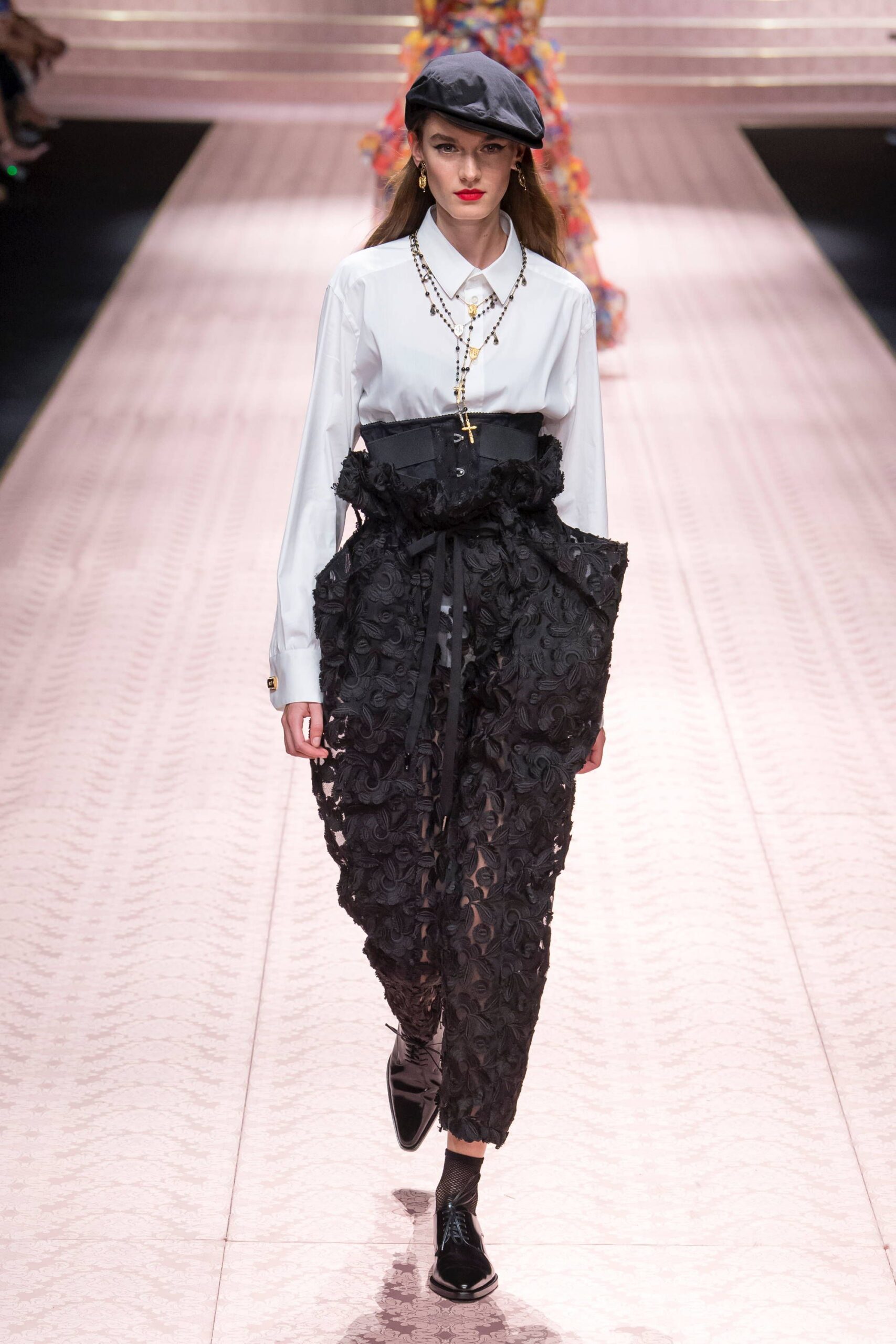 white shirt black lace pants