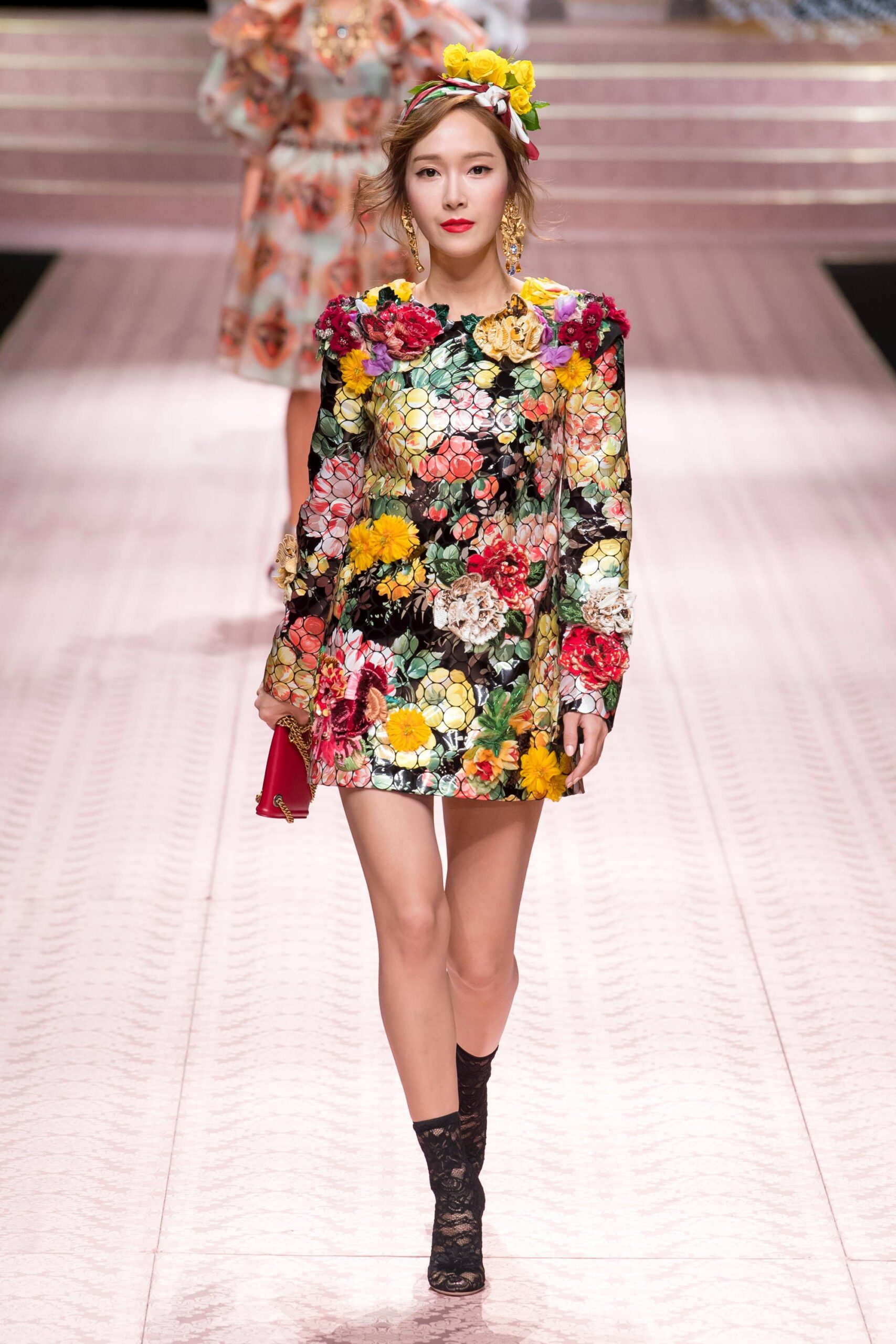 floral mini dress with accessories