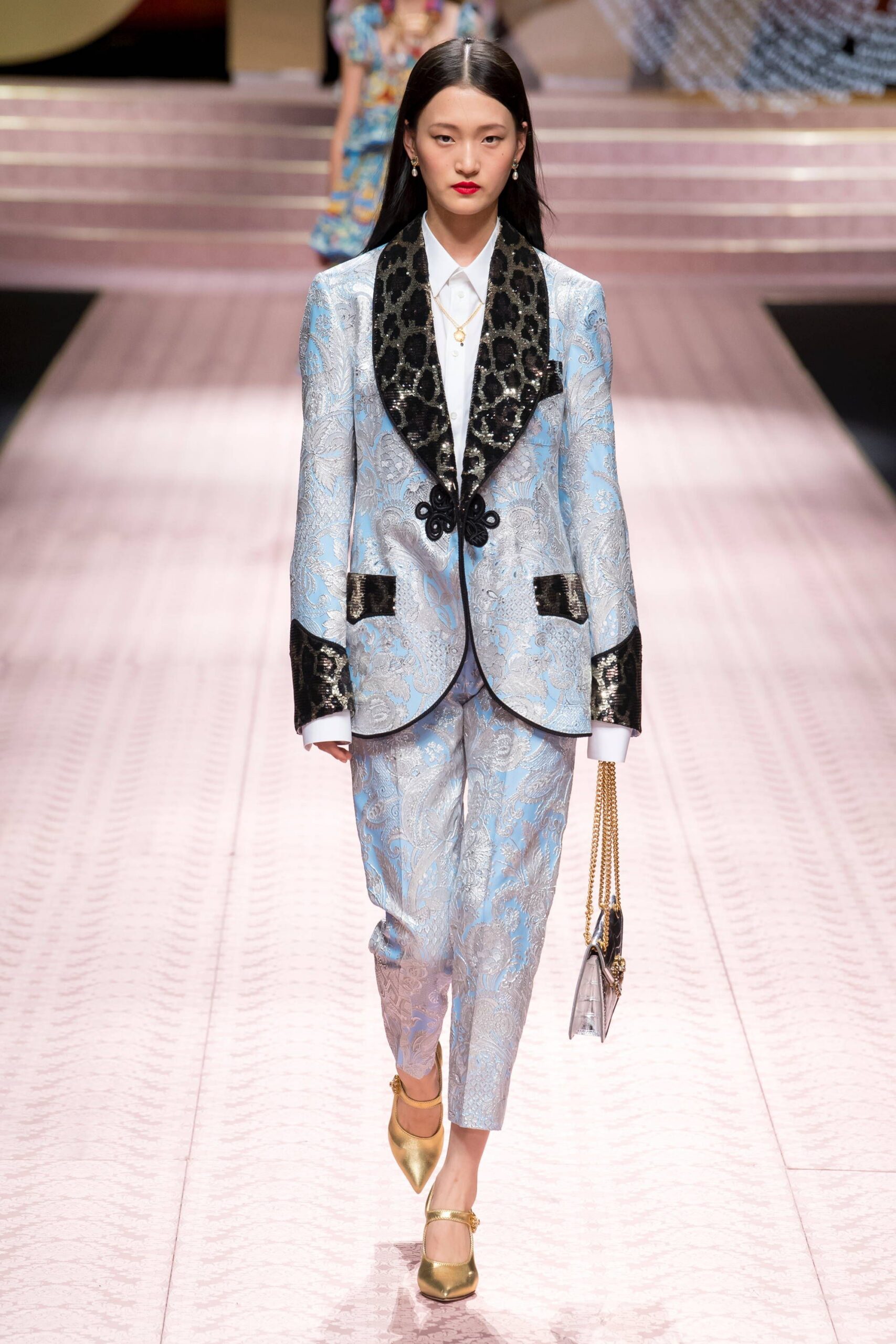 blue silk tailored suit