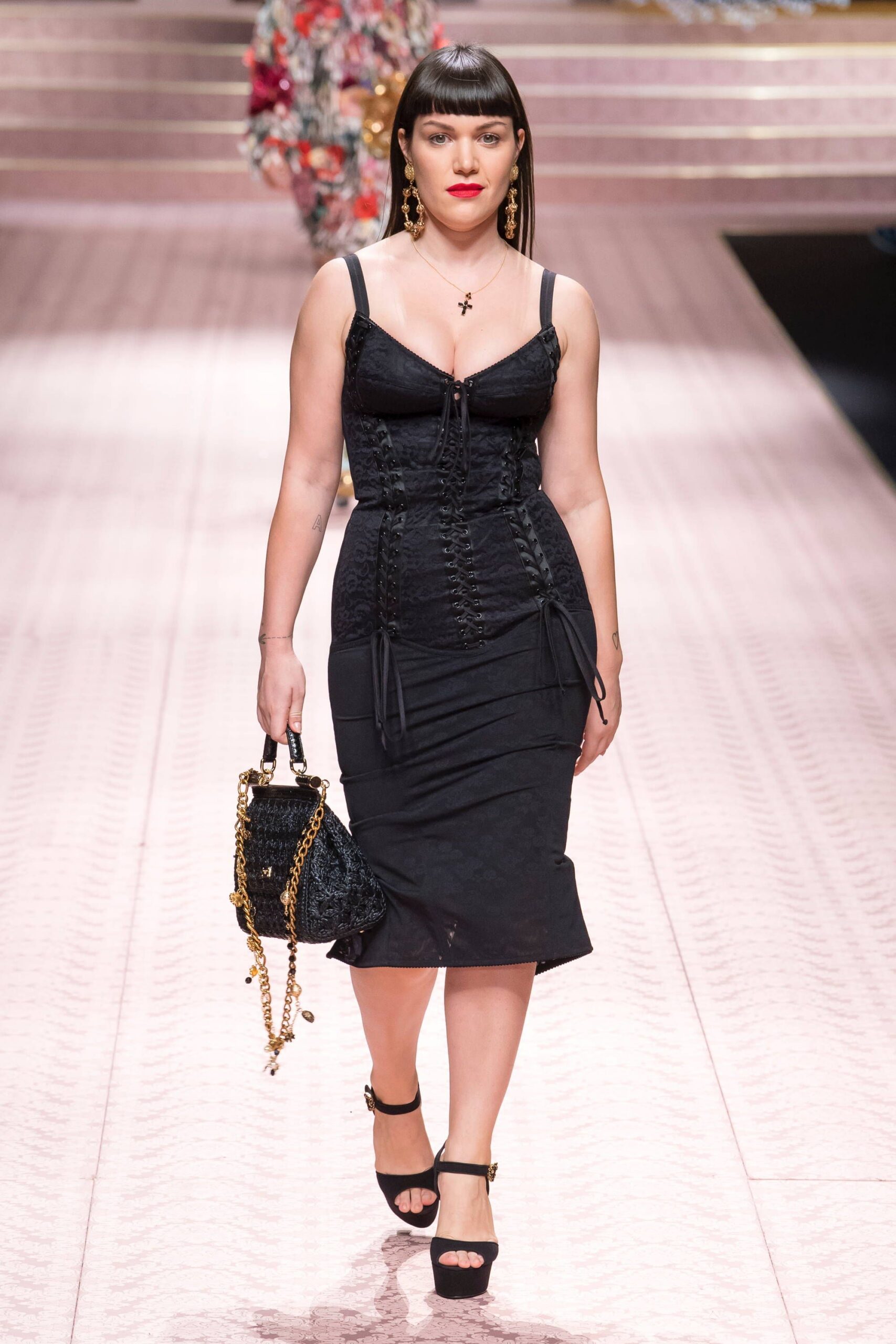black fitted midi dress