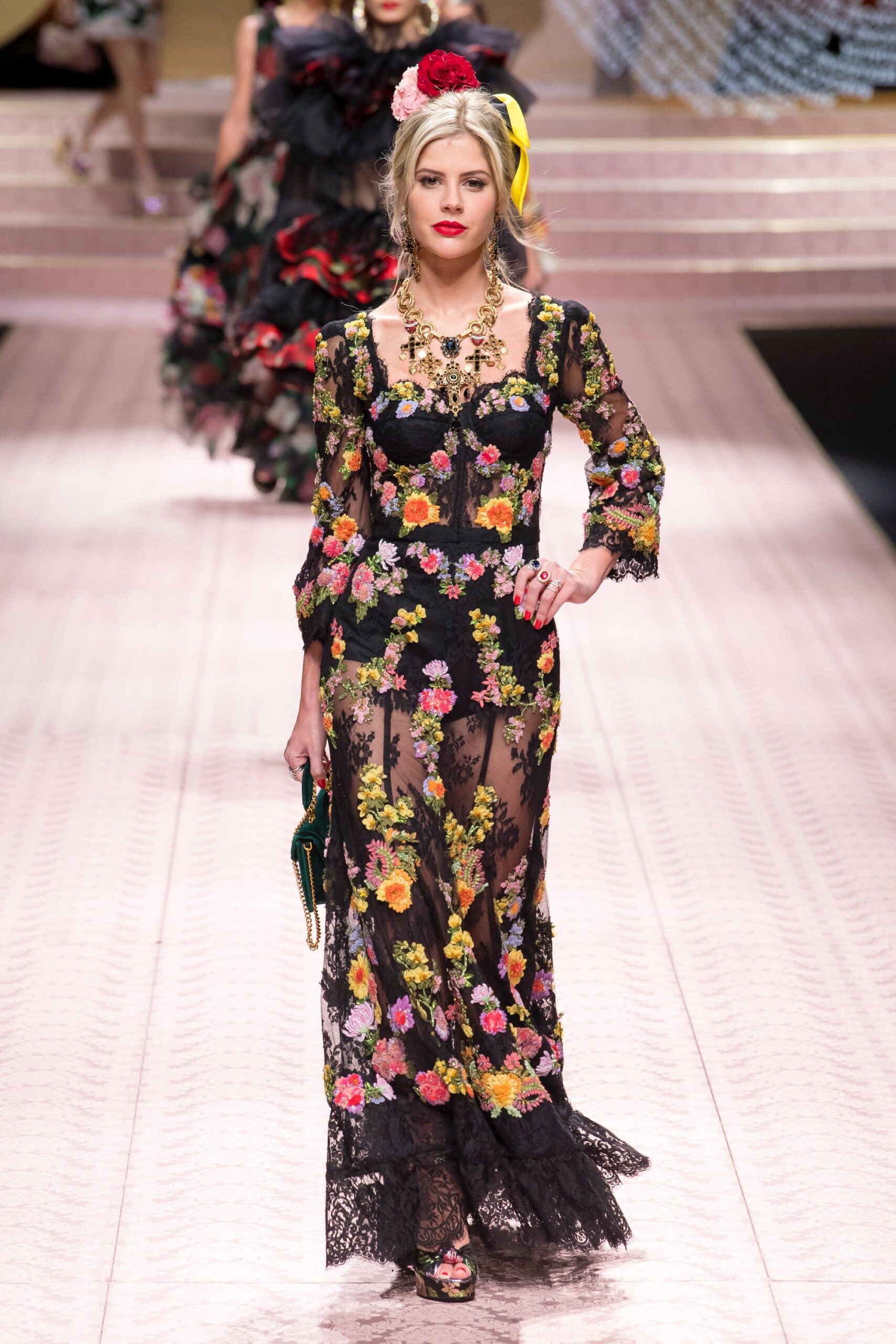 black floral lace gown