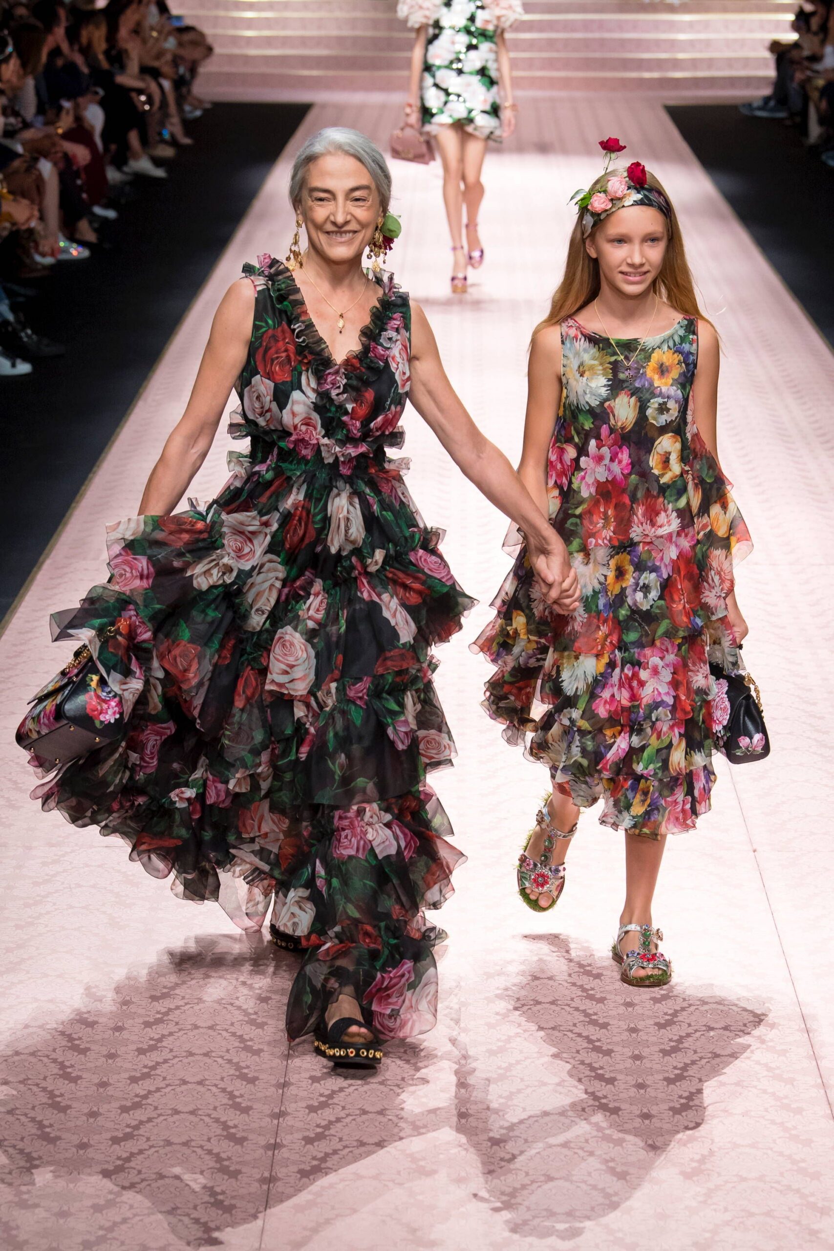floral gowns and embellished shoes