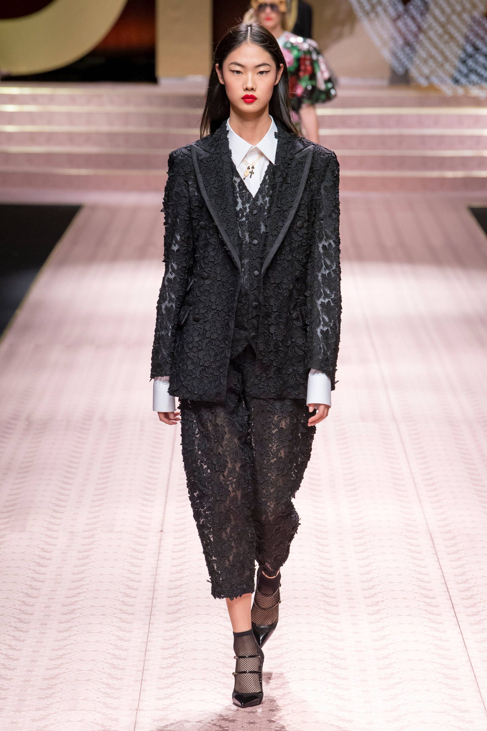 black lace embroidered suit