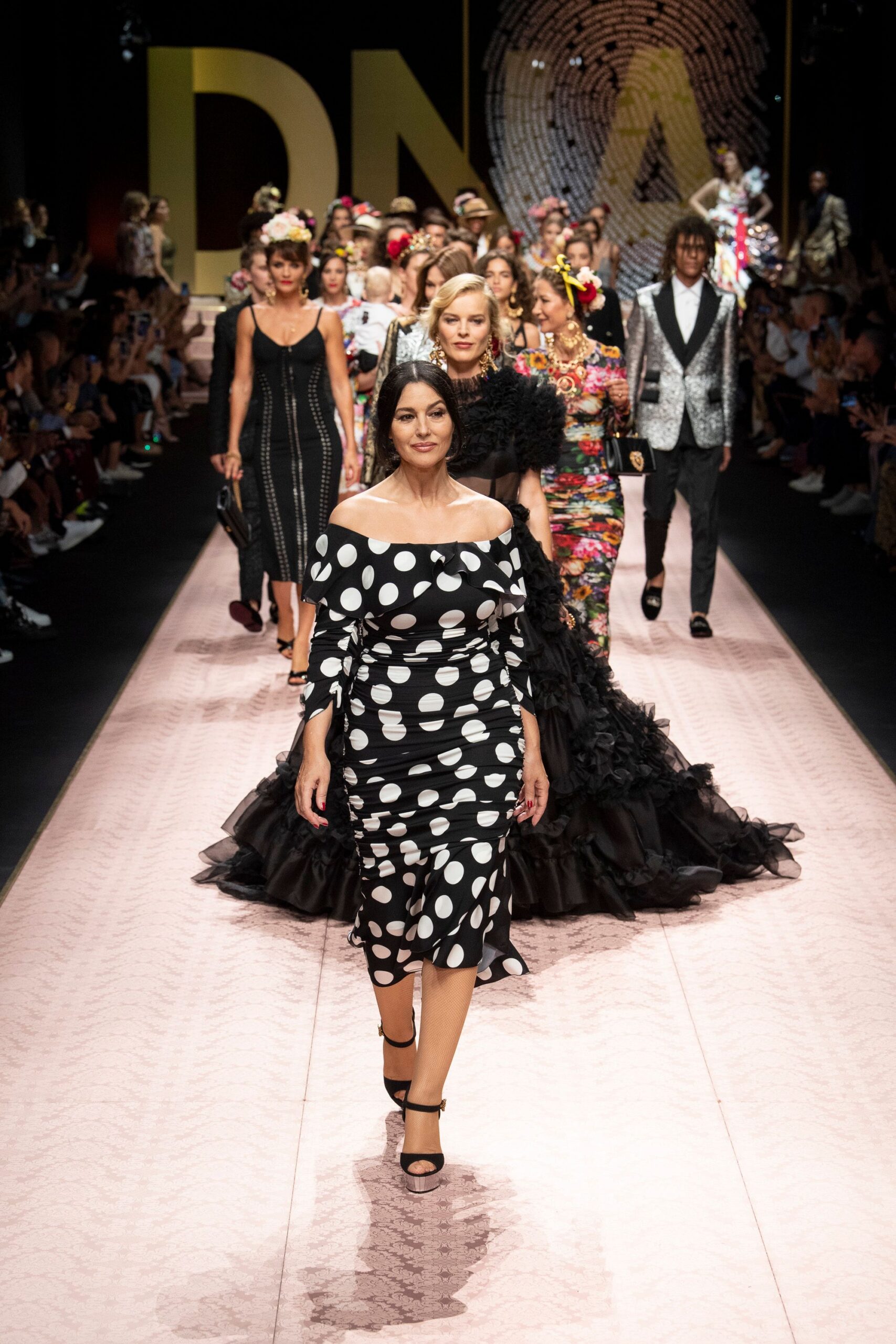 black and white polka-dot dress