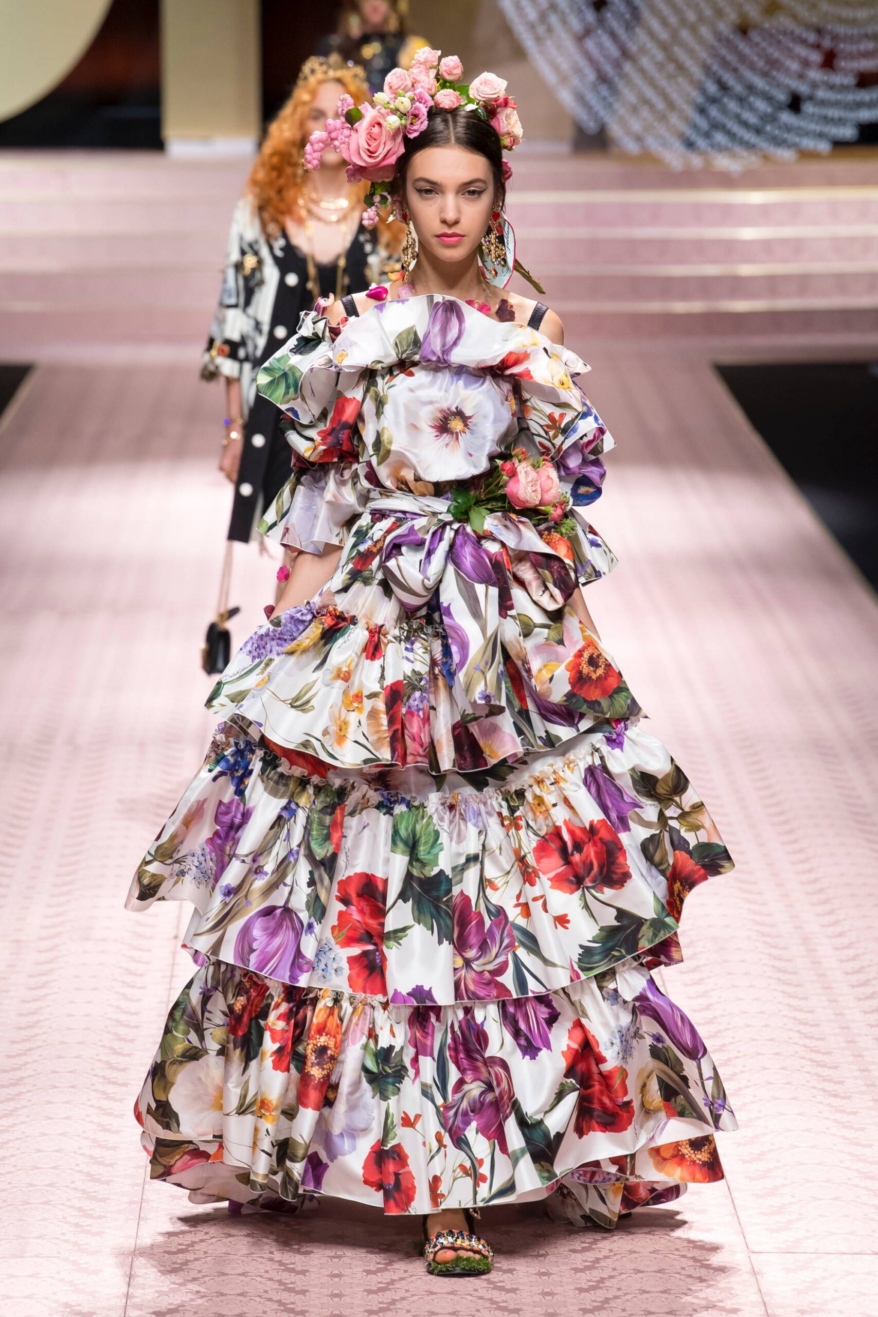 floral off-shoulder gown