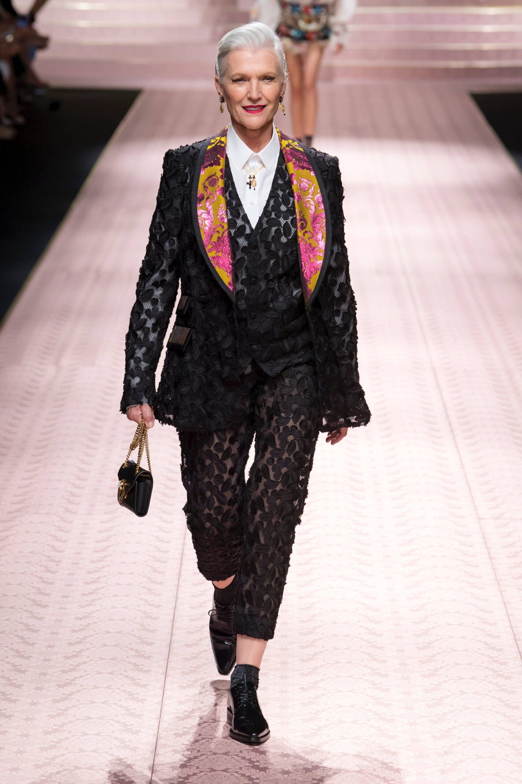 black lace suit with white shirt